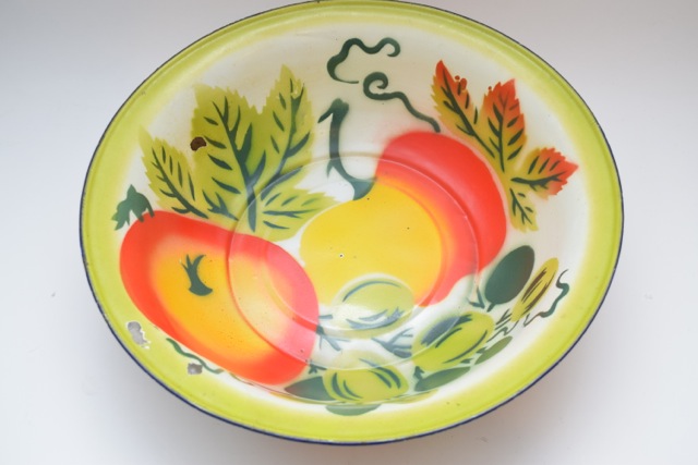 Large Vintage Enamel Fruit and Vegetable Style Bowl
