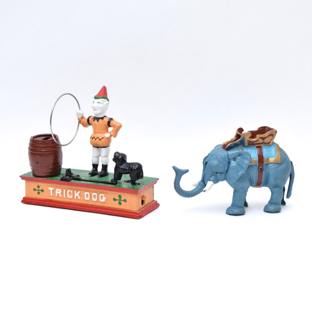 "Trick Dog" and "Circus Elephant" Reproduction Cast Iron Coin Banks