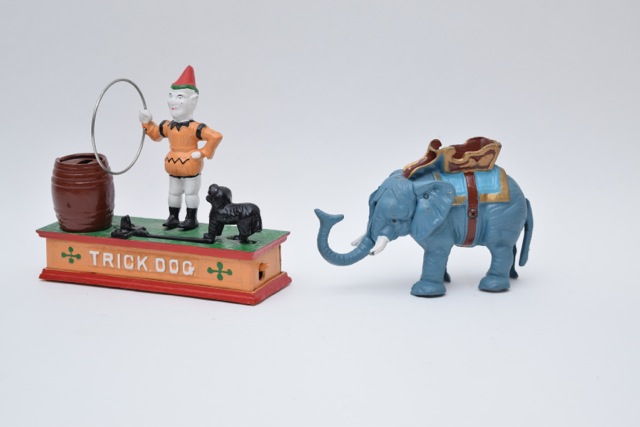 "Trick Dog" and "Circus Elephant" Reproduction Cast Iron Coin Banks
