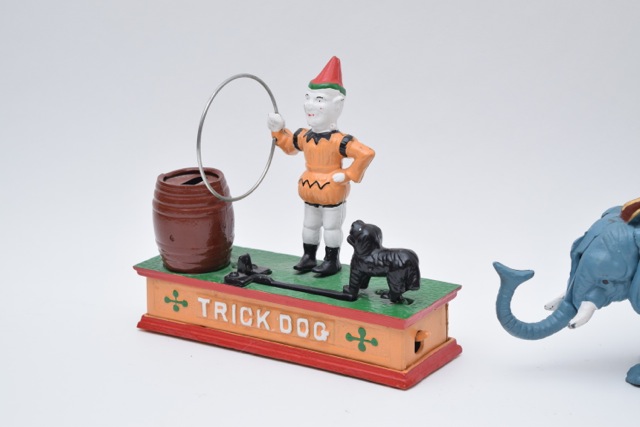 "Trick Dog" and "Circus Elephant" Reproduction Cast Iron Coin Banks