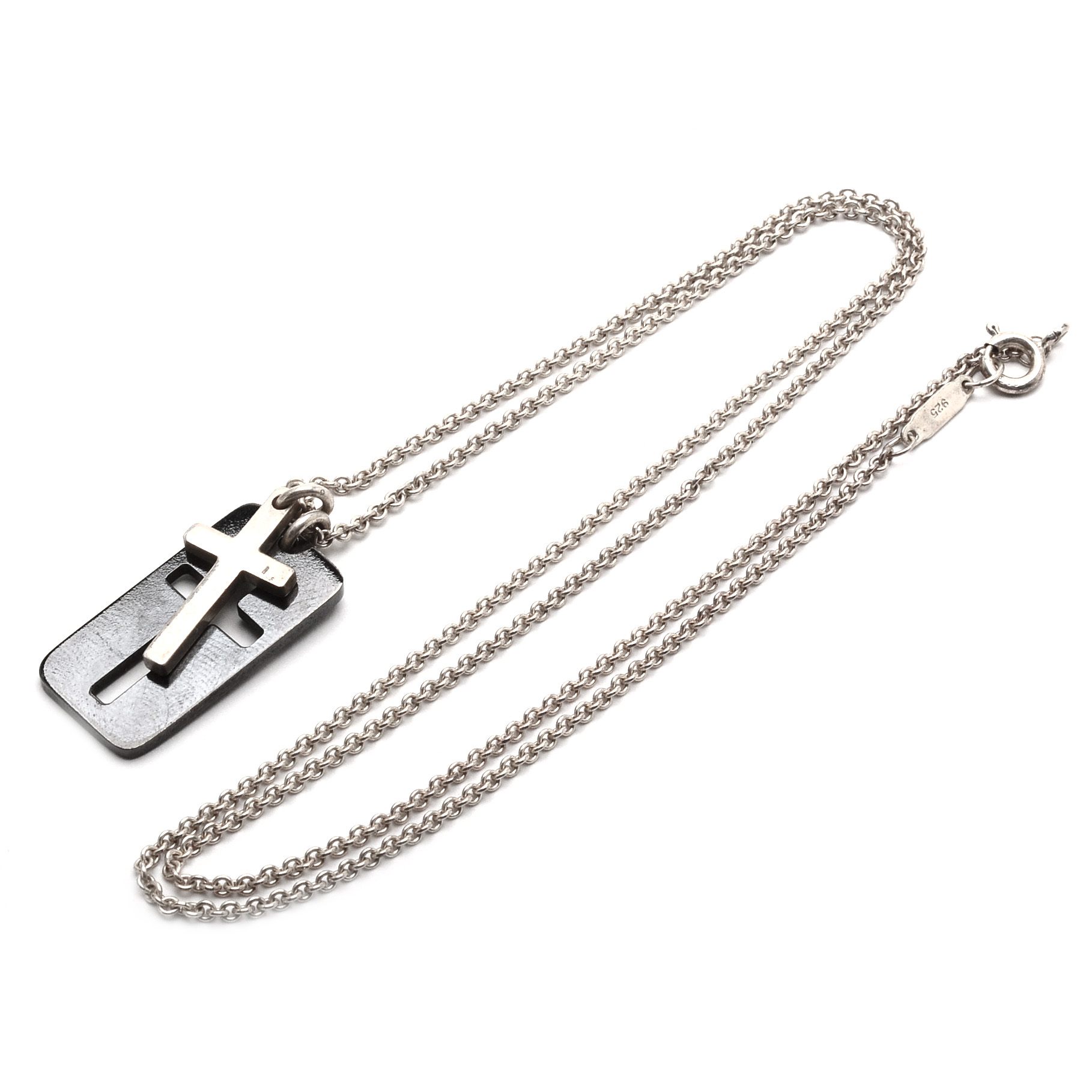 Tiffany & Co Sterling Silver and Titanium Double Cross Necklace