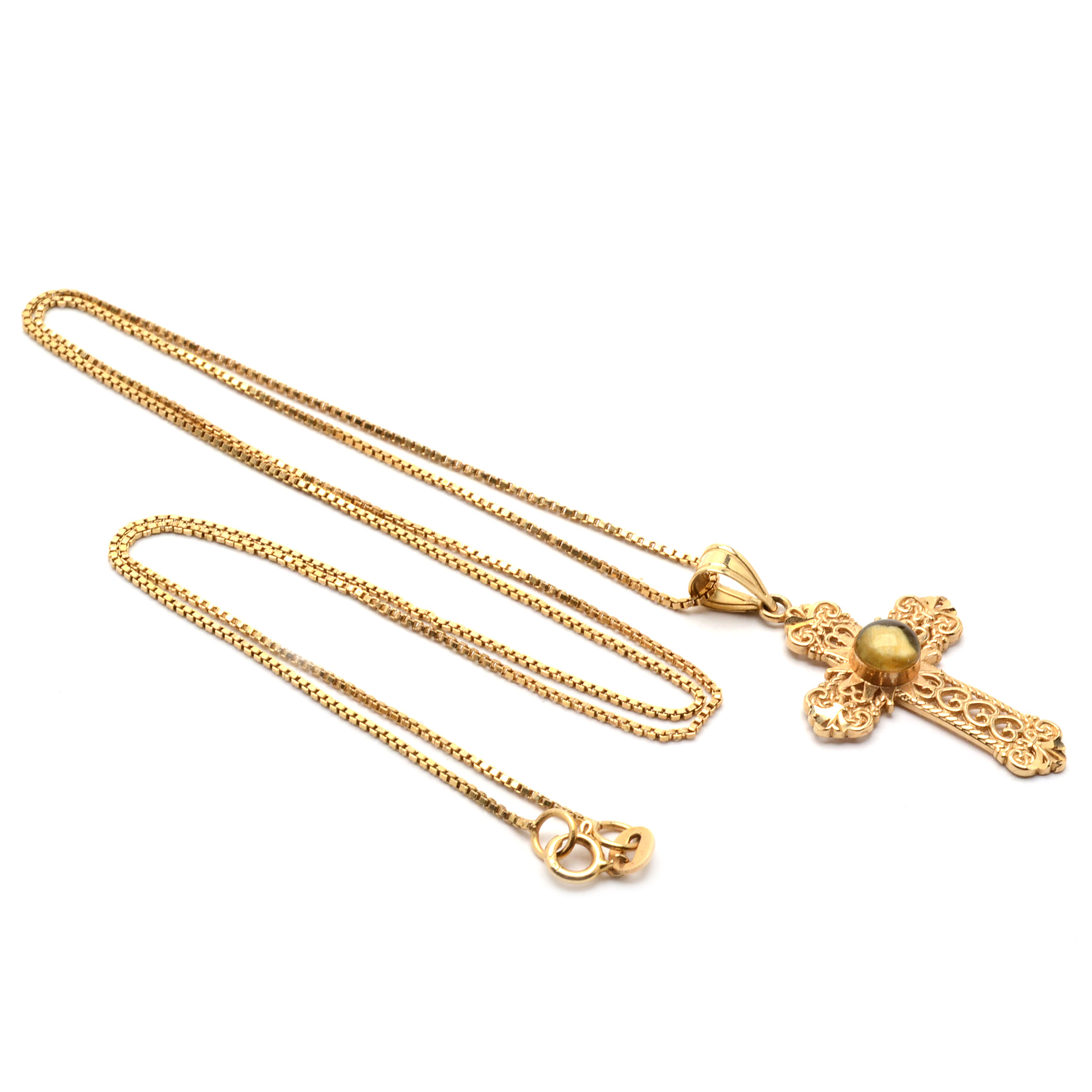 14K Yellow Gold Michael Anthony Nativity Stone Cross Necklace