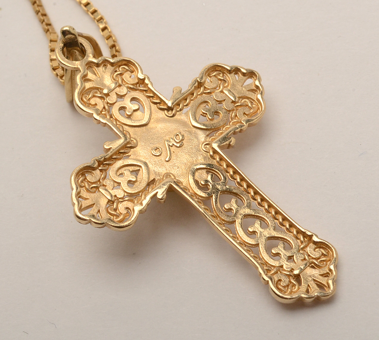 14K Yellow Gold Michael Anthony Nativity Stone Cross Necklace