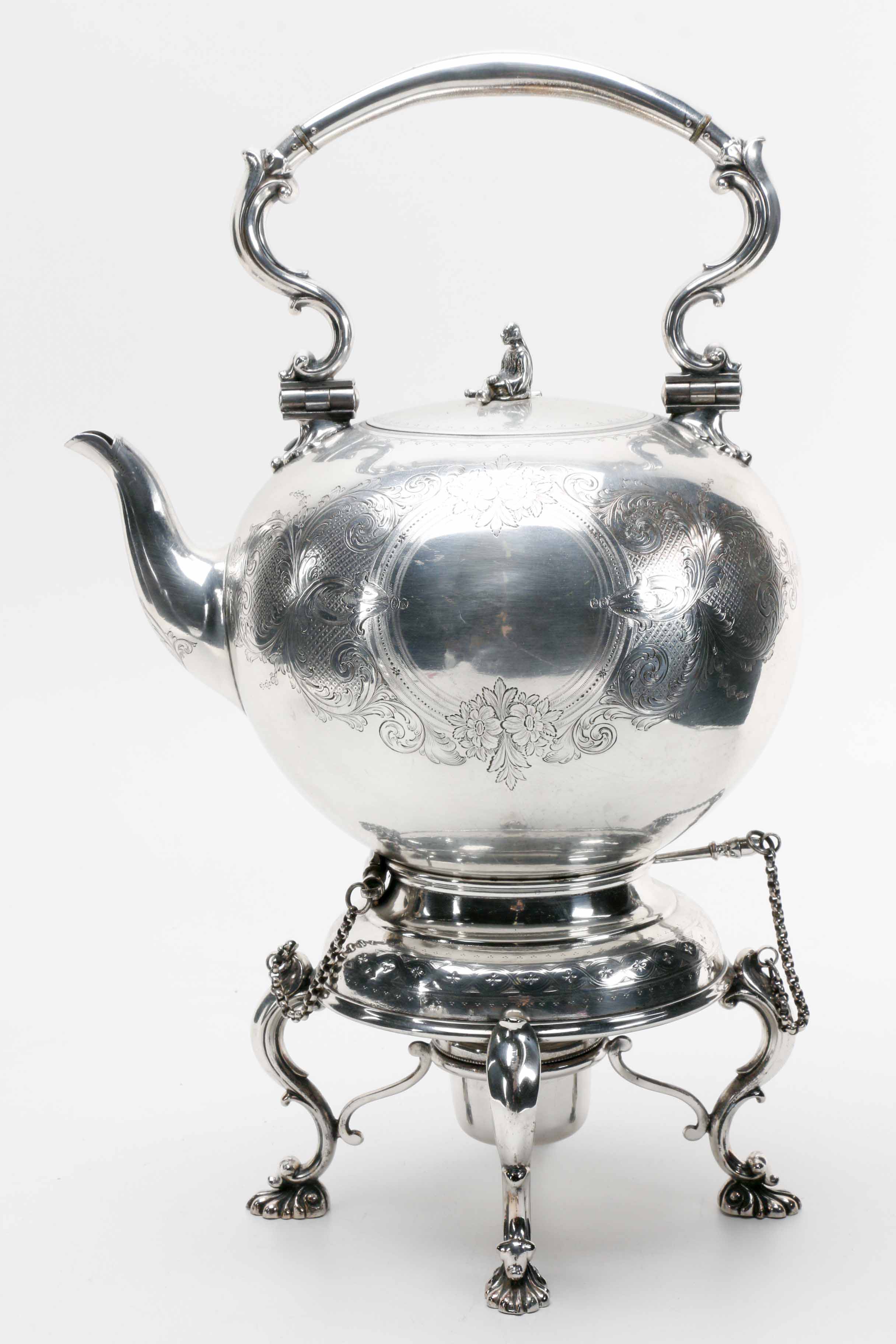 Victorian Era George Richards Elkington Silver Plate Kettle With Meriden Brittania Co. Teapot