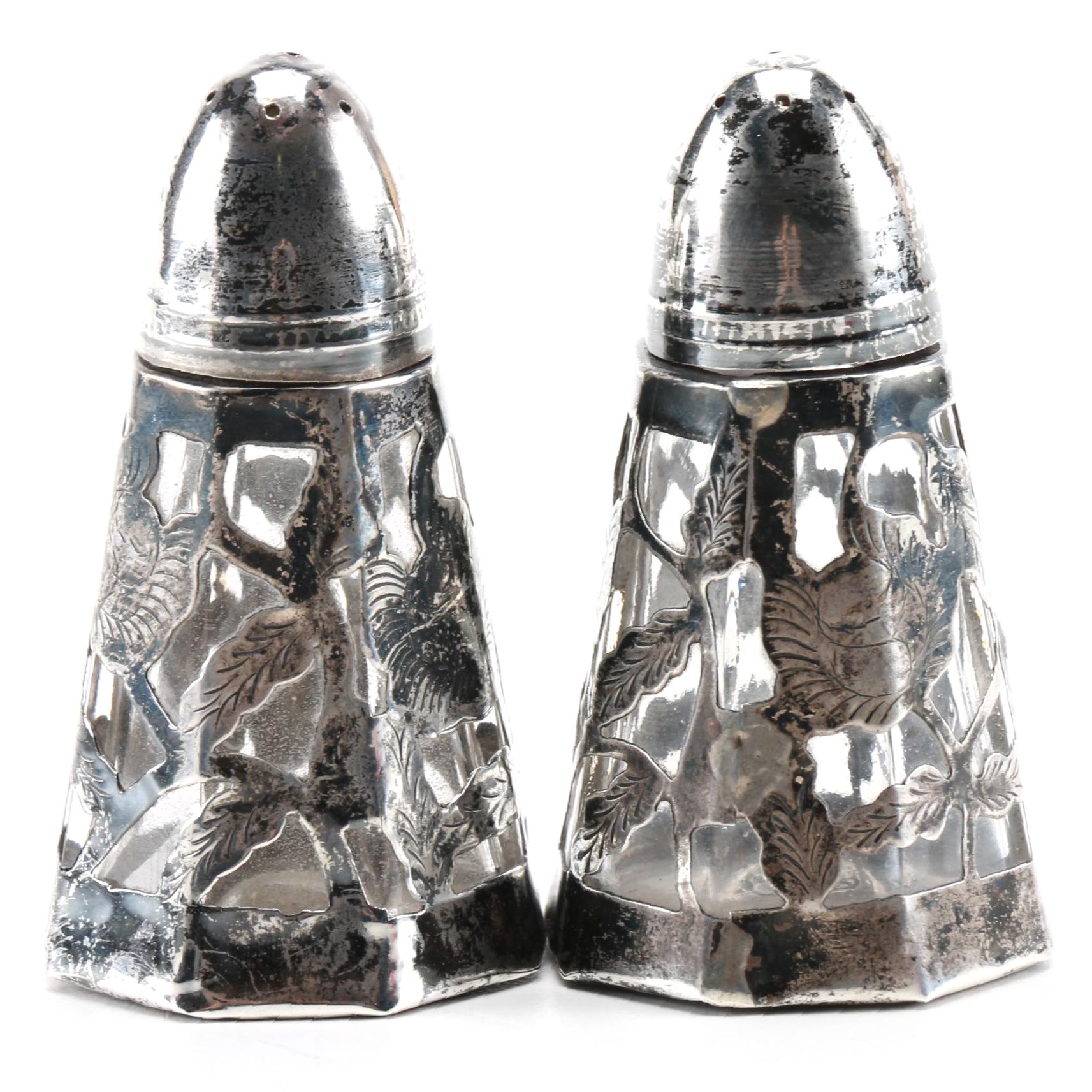 Jose Marmolejos Mexican Sterling and Glass Salt and Pepper Shakers