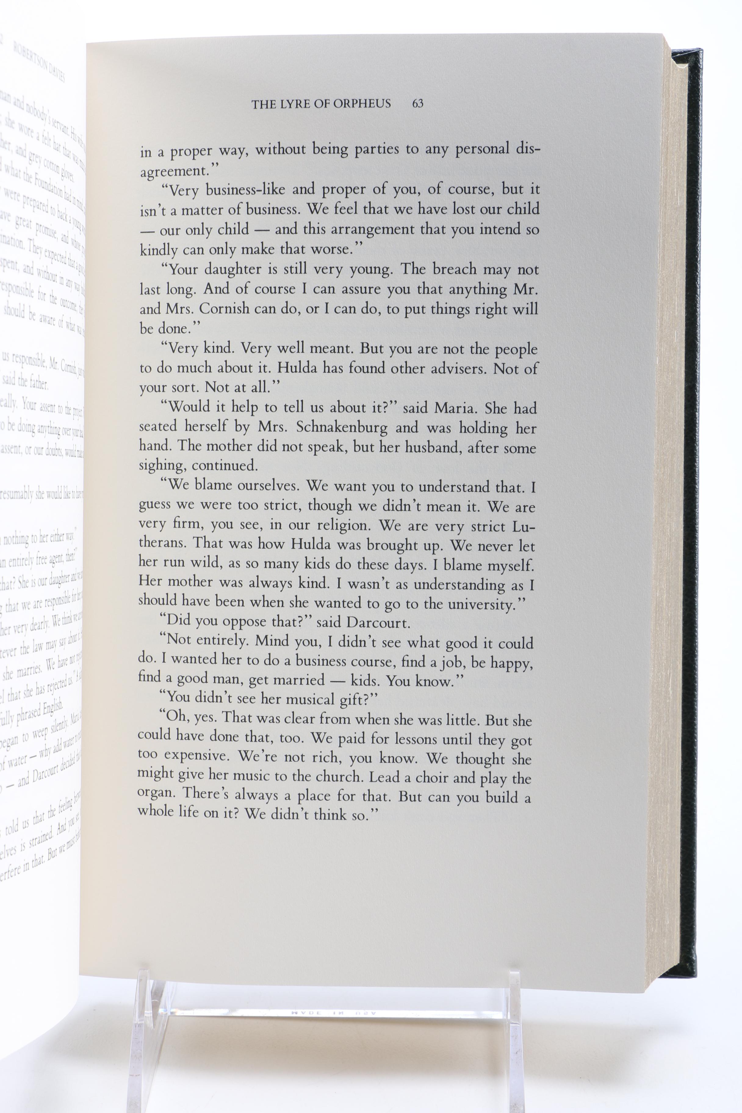 1988 Signed Limited First Edition Robertson Davies "The Lyre of Orpheus"