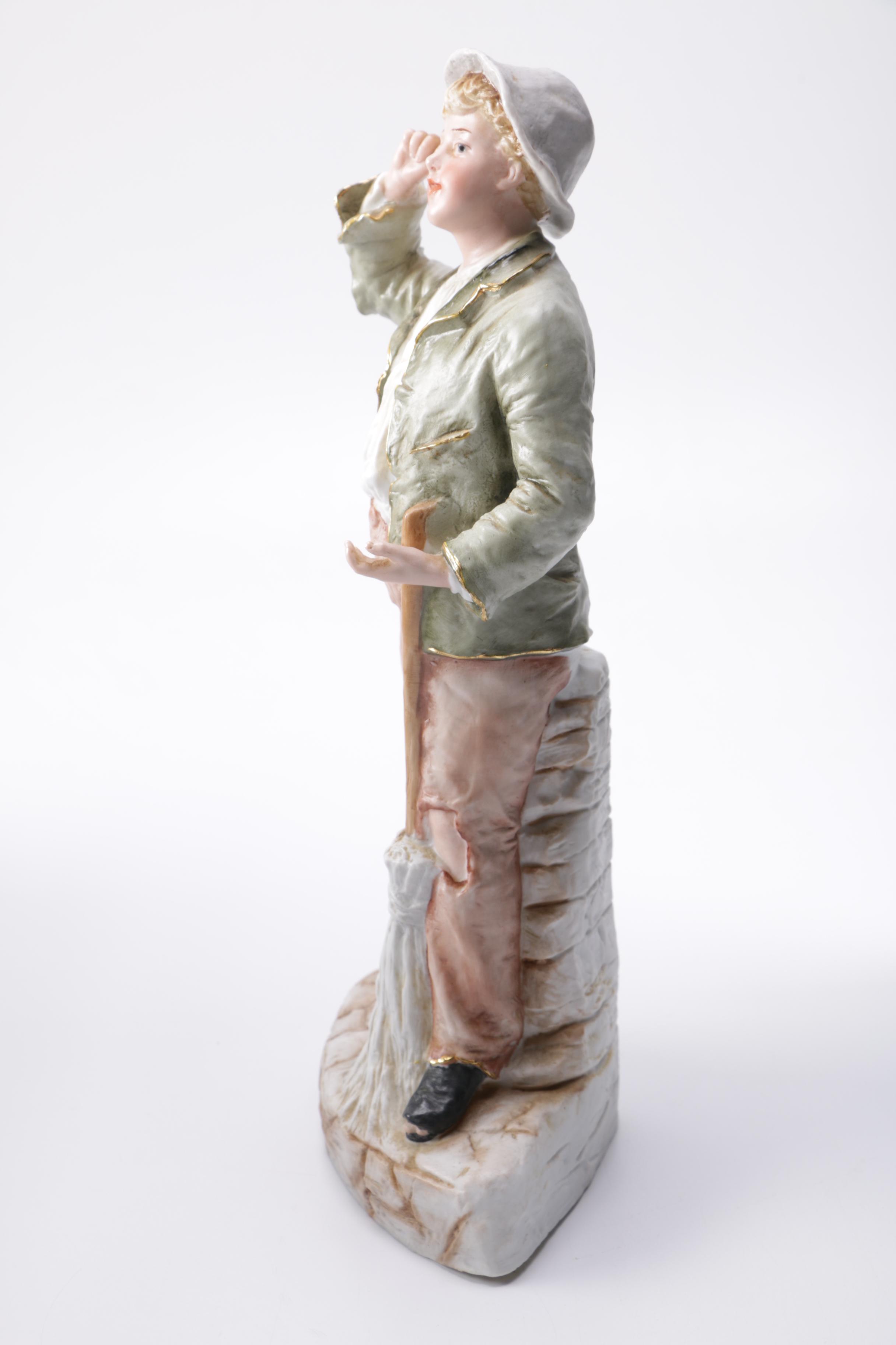 Gebruder Heubach Schutz Bisque Porcelain Boy With Broom Figure