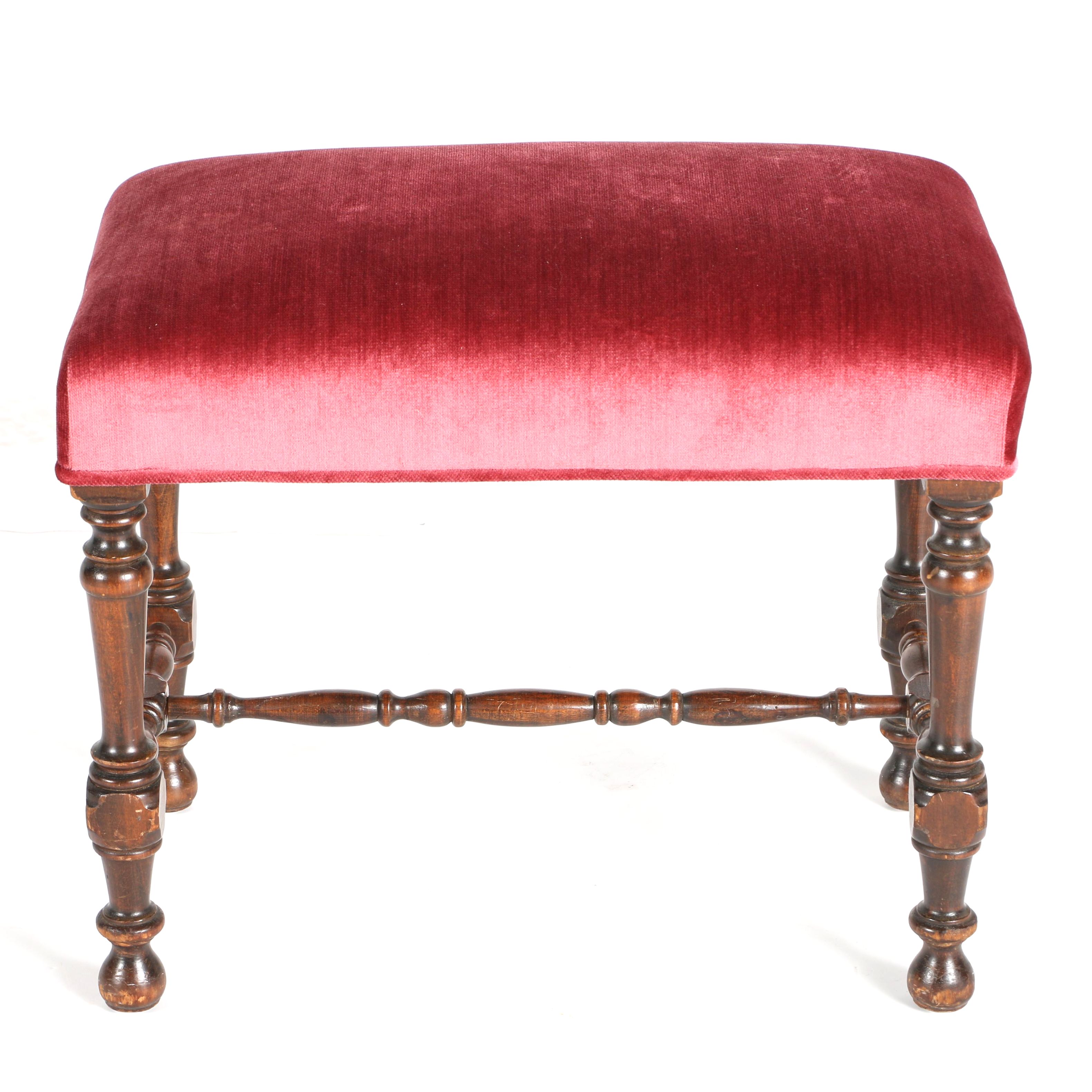 Mid-Century Red Upholstered Ottoman