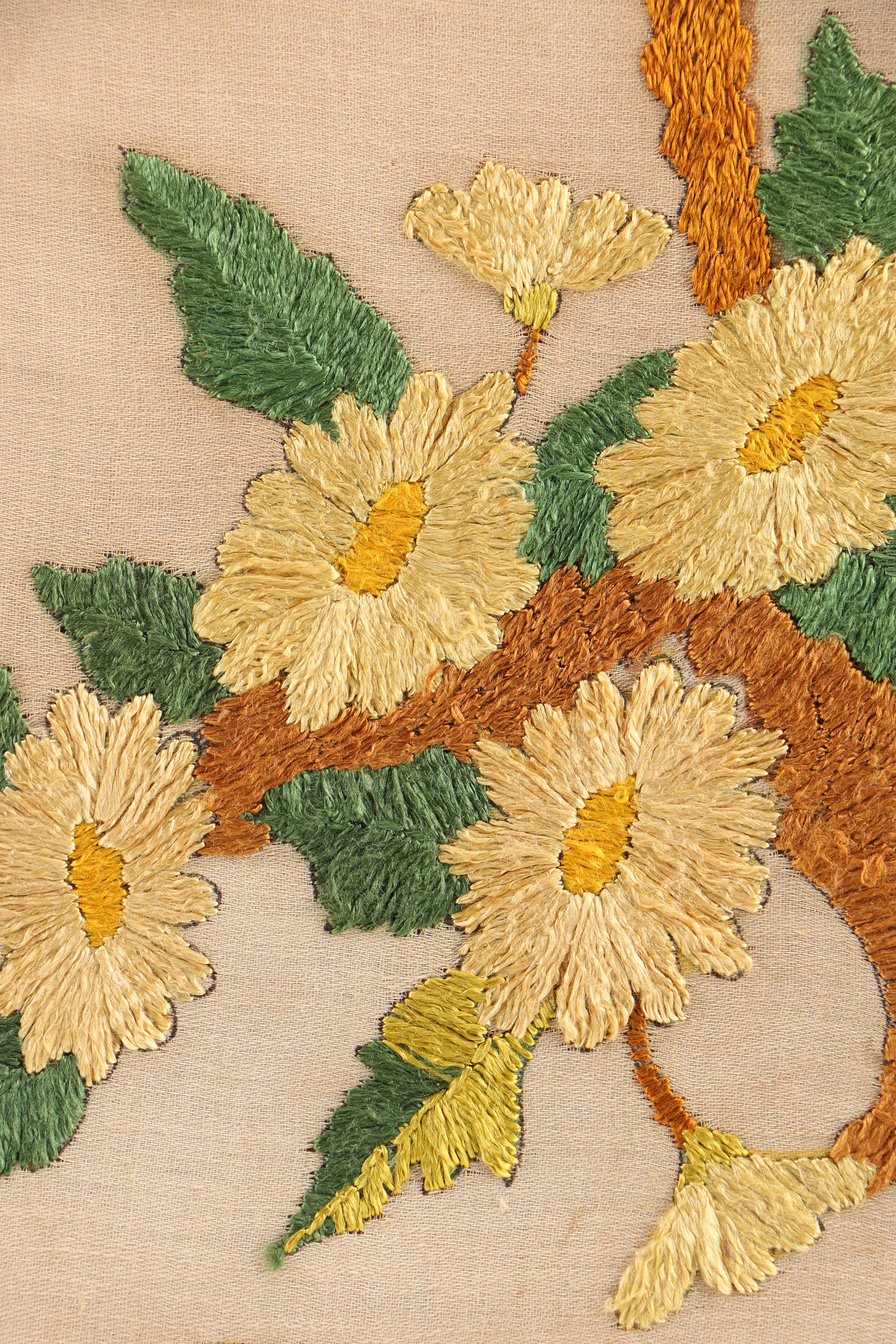 Late Victorian Framed Embroidery of Daisy Arrangement