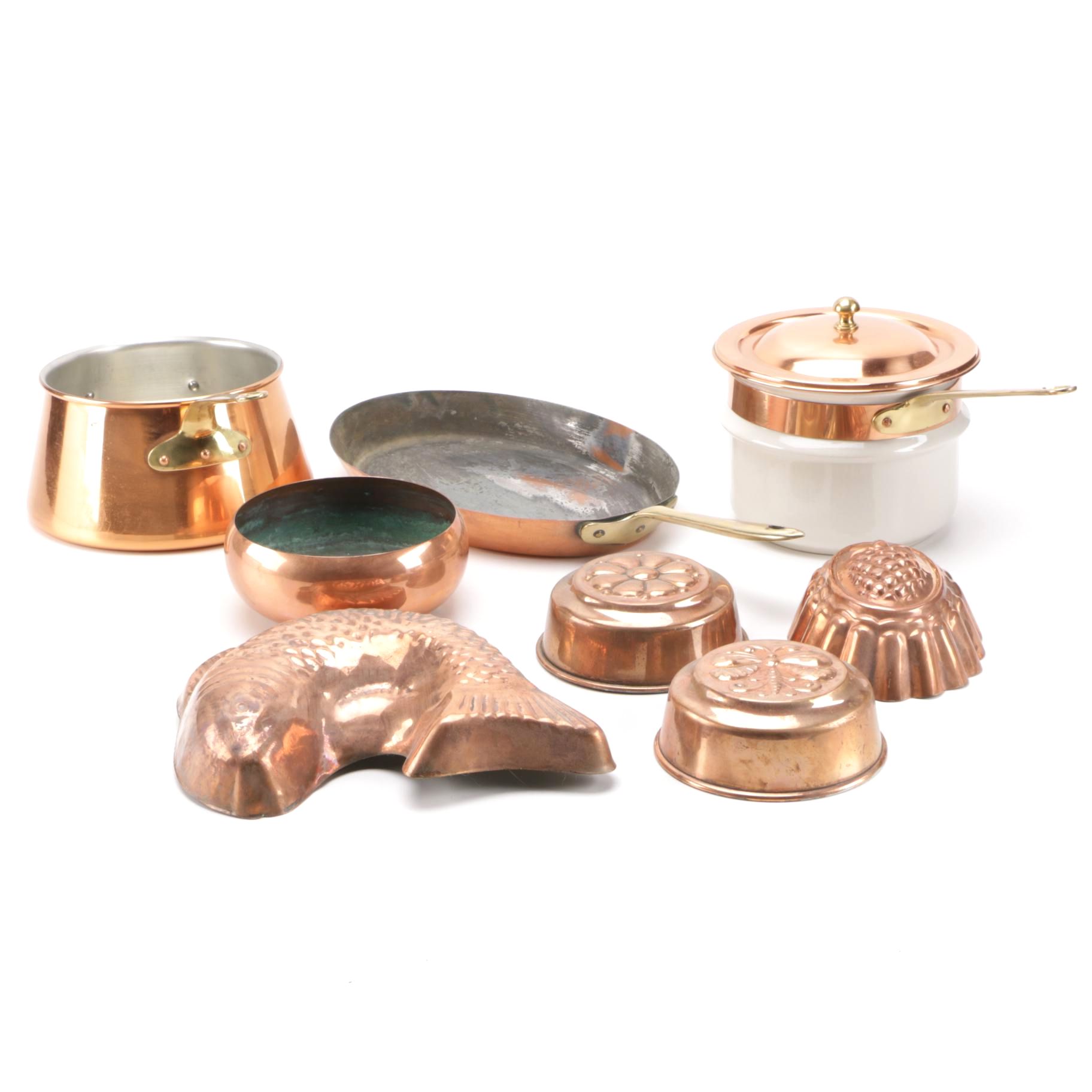 Collection of Copper Molds and Cooking Pots
