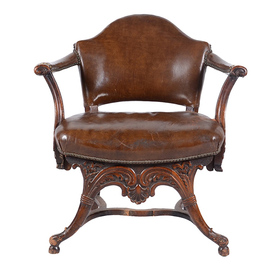 Ornate  Early 20th Century Leather Chair