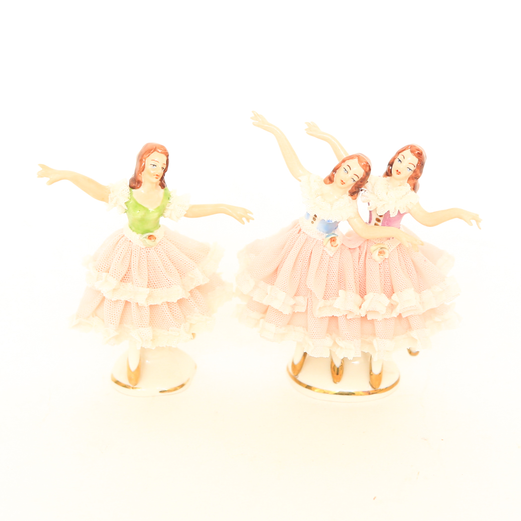 Pair of Wilhelm Rittirsch Porcelain Dresden Art Ballerinas