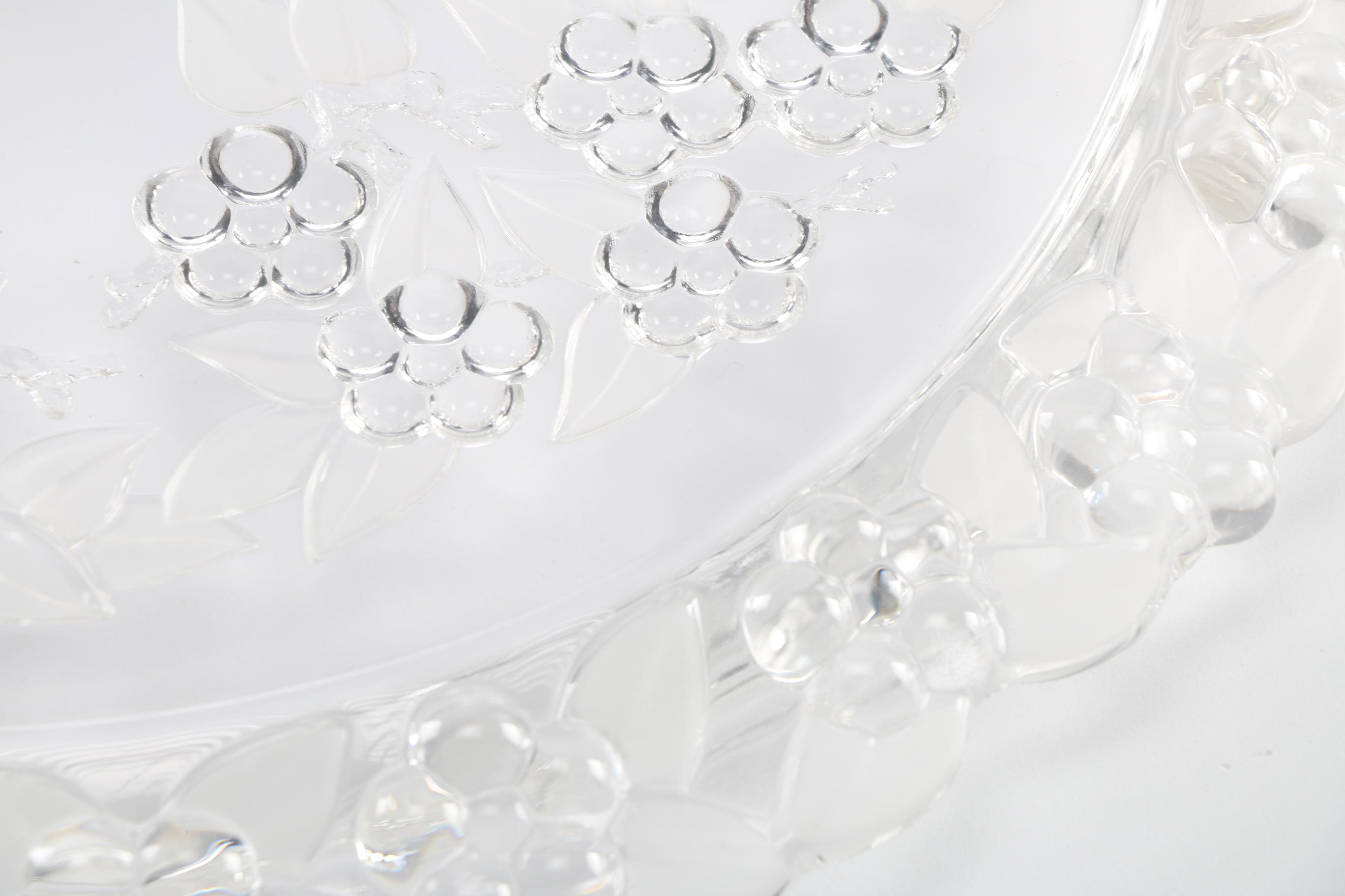 Molded Glass Serving Bowl and Platter With Blossom Detailing