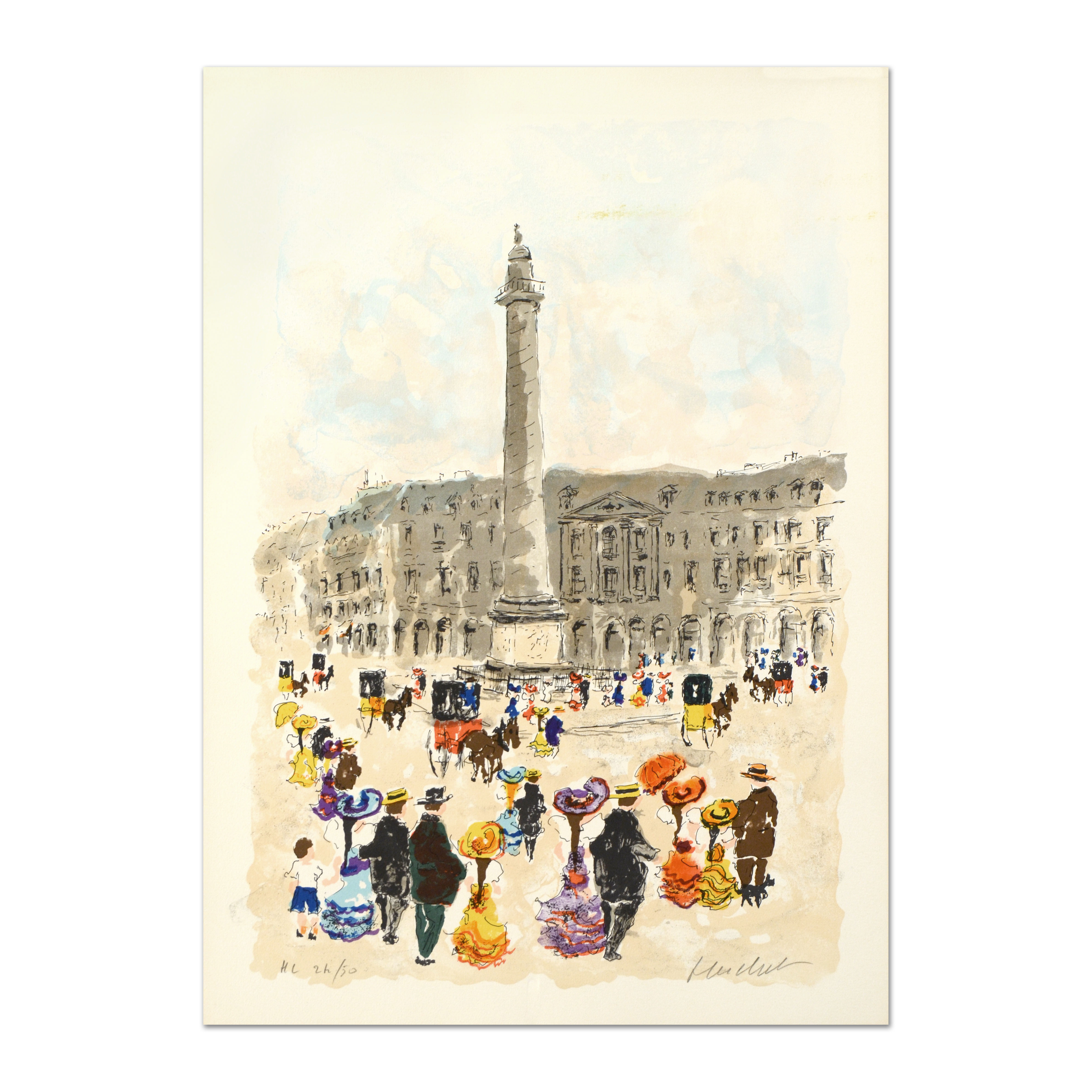 Urbain Huchet Signed Limited Edition Lithograph "Place Vendôme"