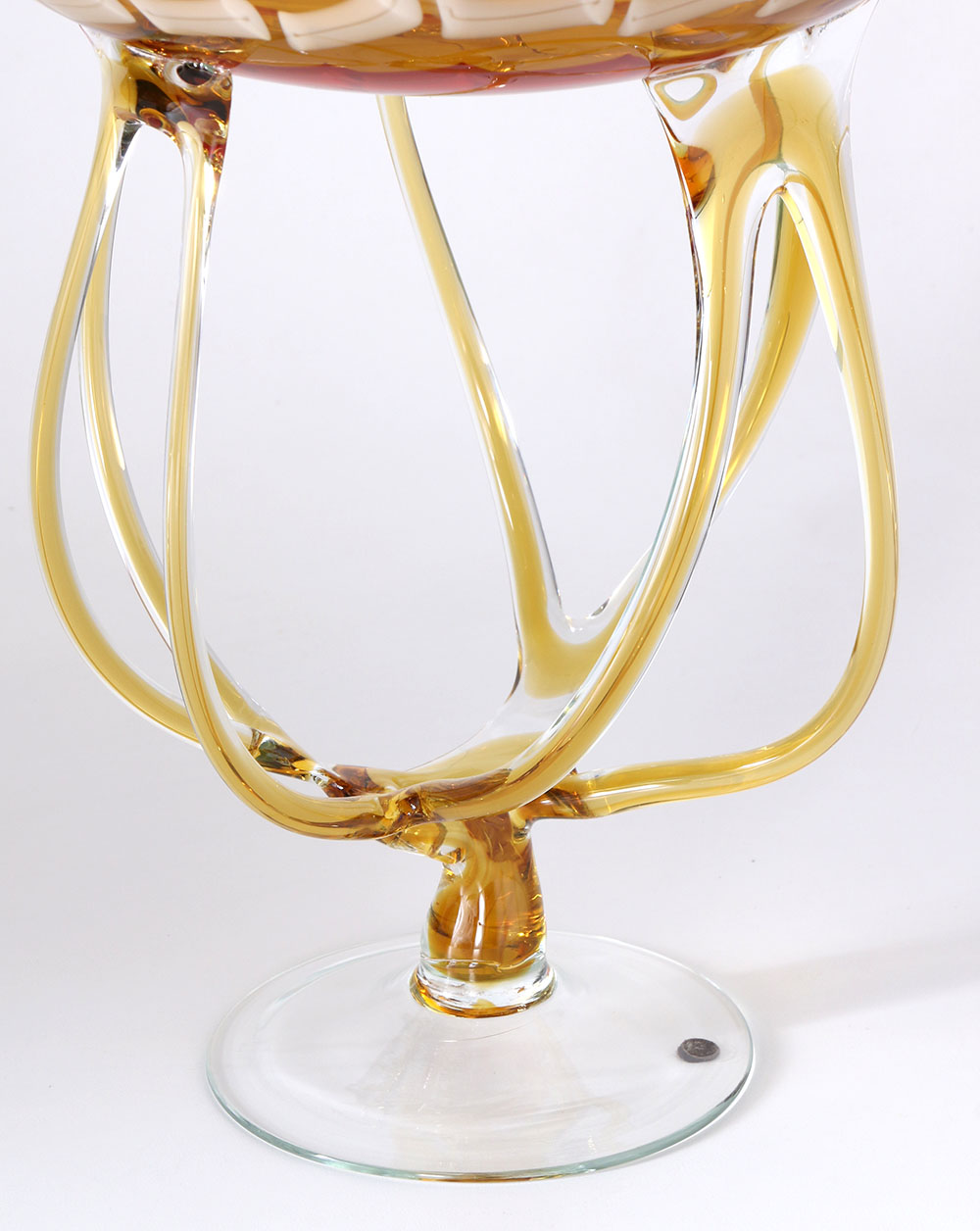 Hand Blown Tendril Stemmed Glass Bowl