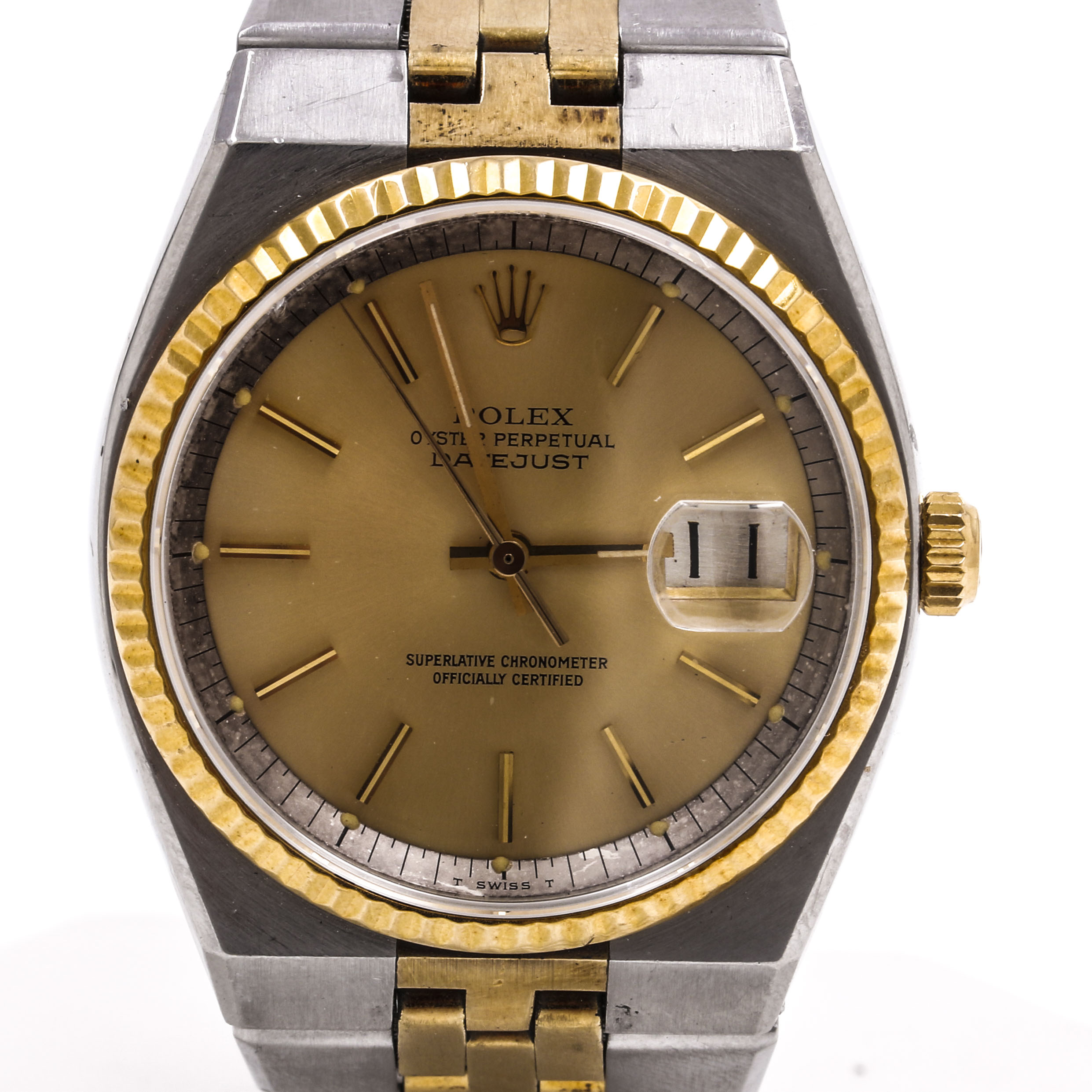 Vintage 14K Yellow Gold and Stainless Steel Rolex Oyster Perpetual Datejust Watch