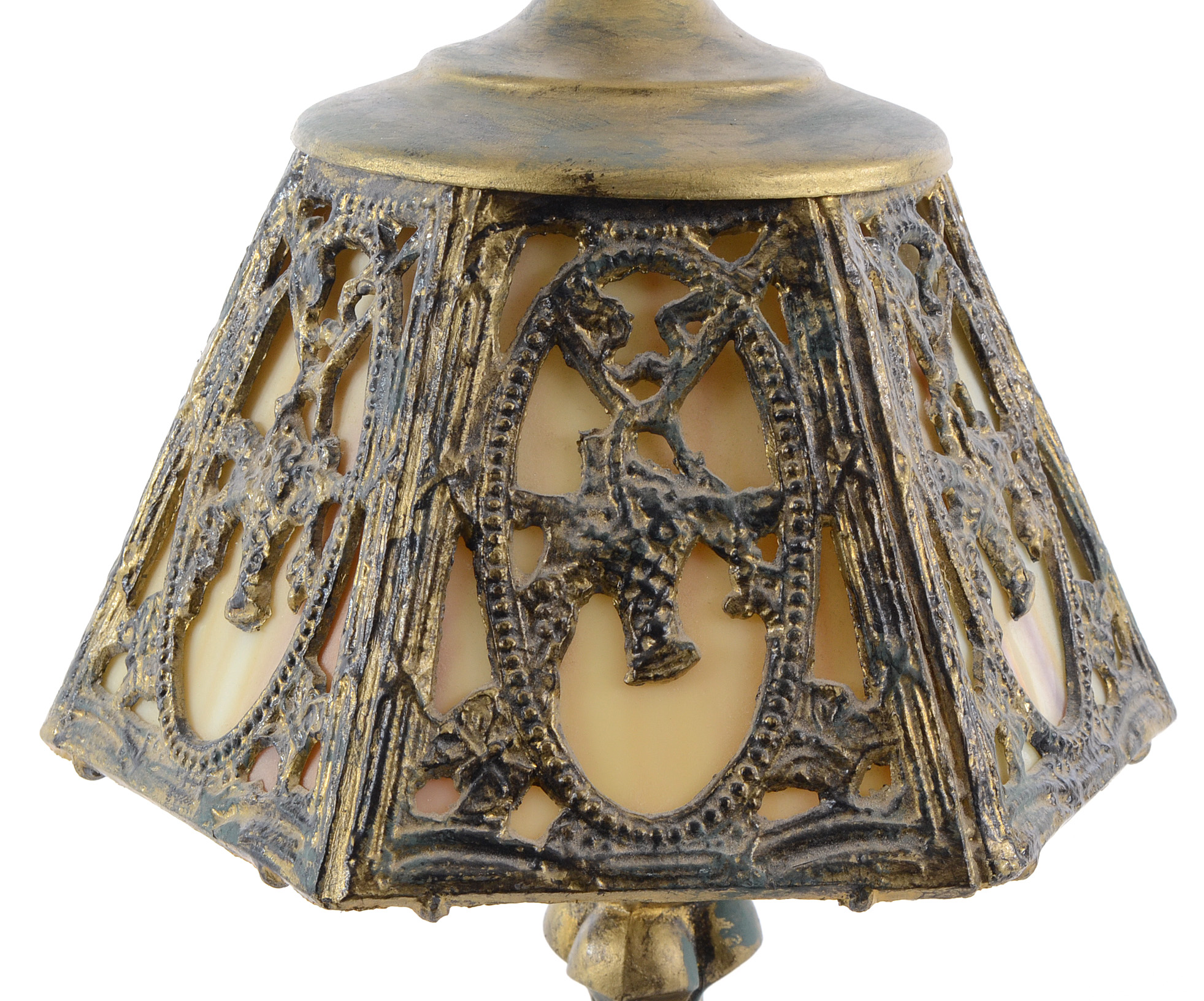 Small Cast Metal and Slag Glass Lamp