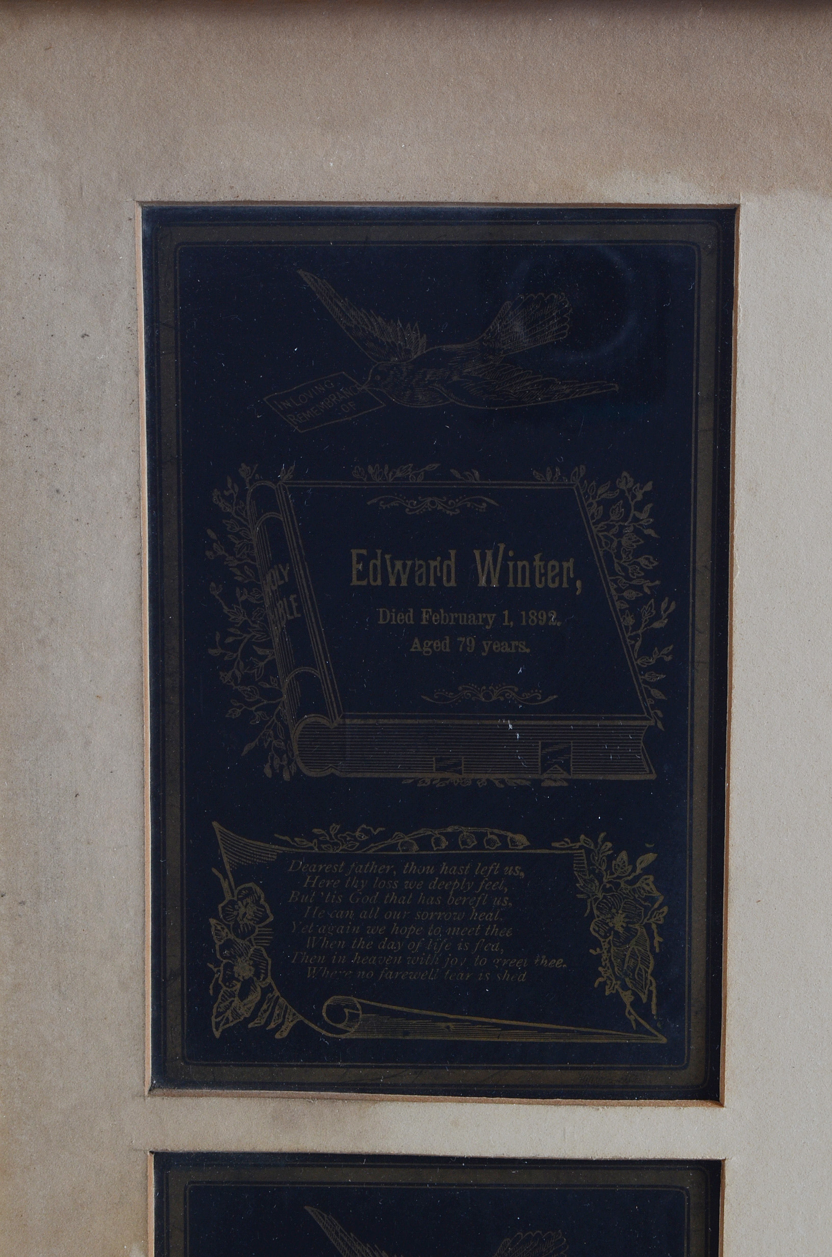 1890s Framed Memorial Cards for Grandfather and Grandchildren