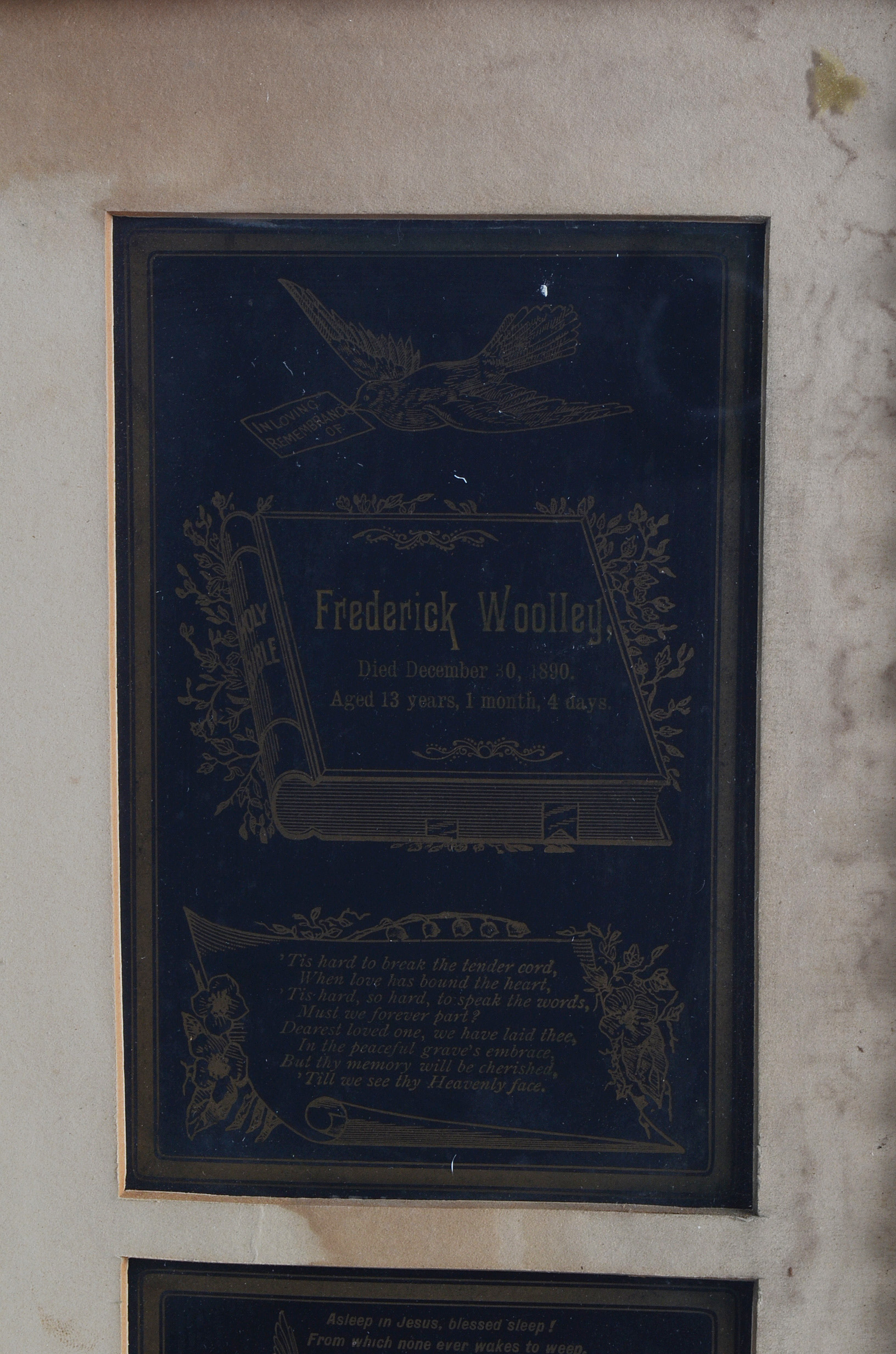 1890s Framed Memorial Cards for Grandfather and Grandchildren