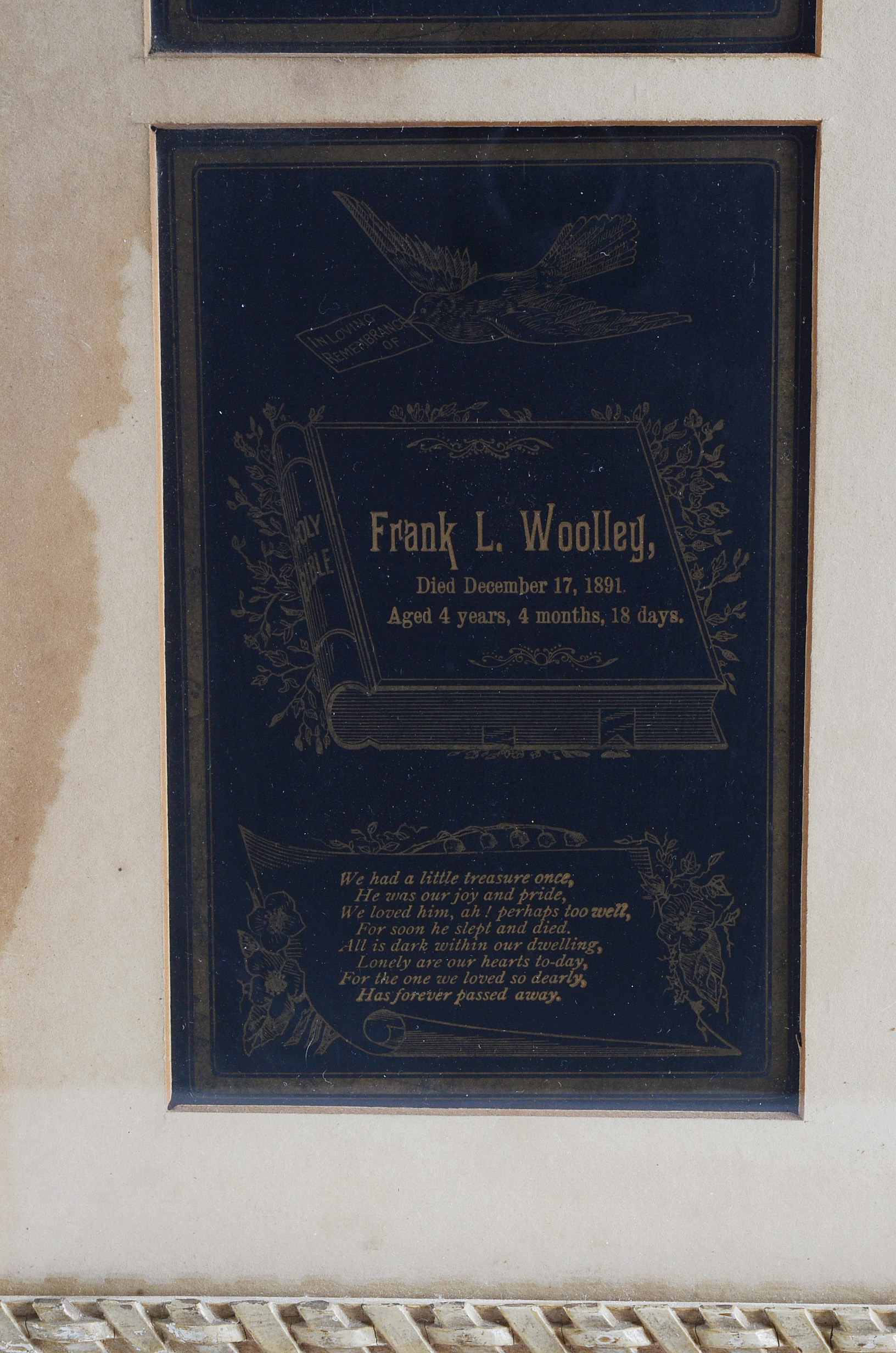 1890s Framed Memorial Cards for Grandfather and Grandchildren
