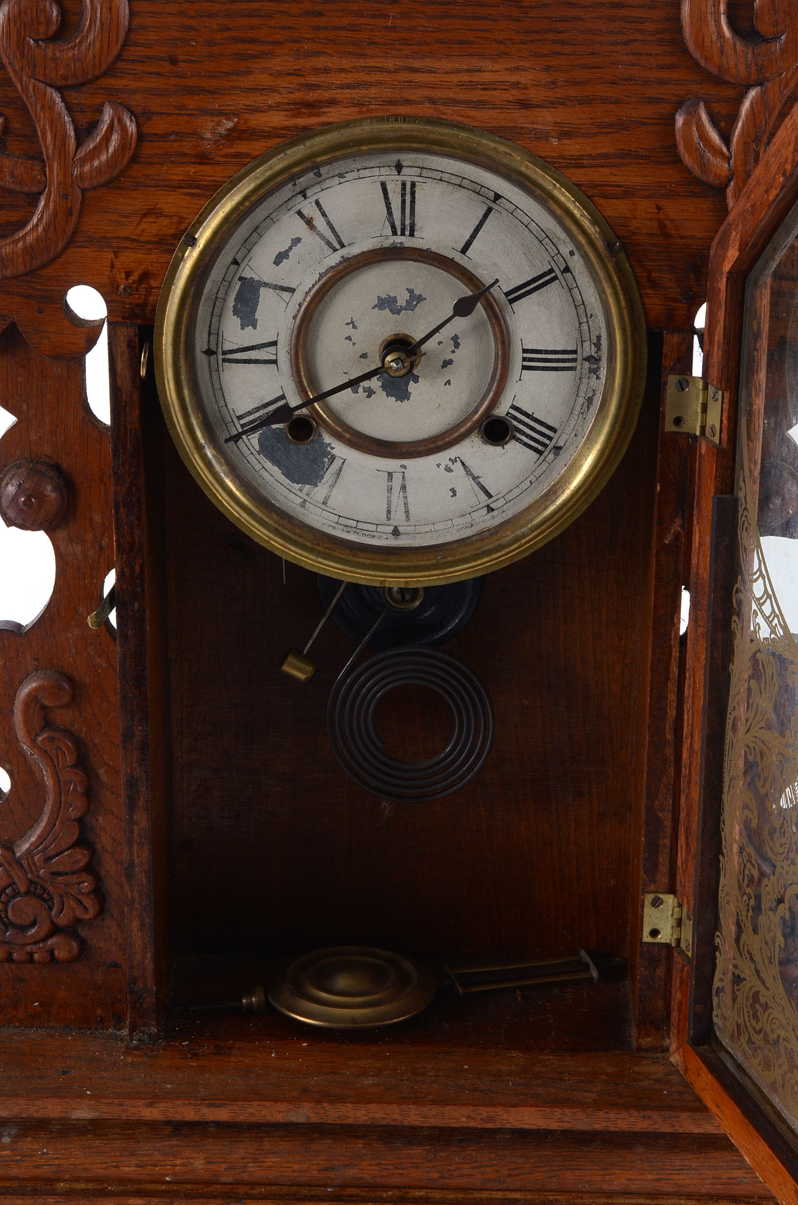 Vintage New Haven Carved Oak Mantel Clock