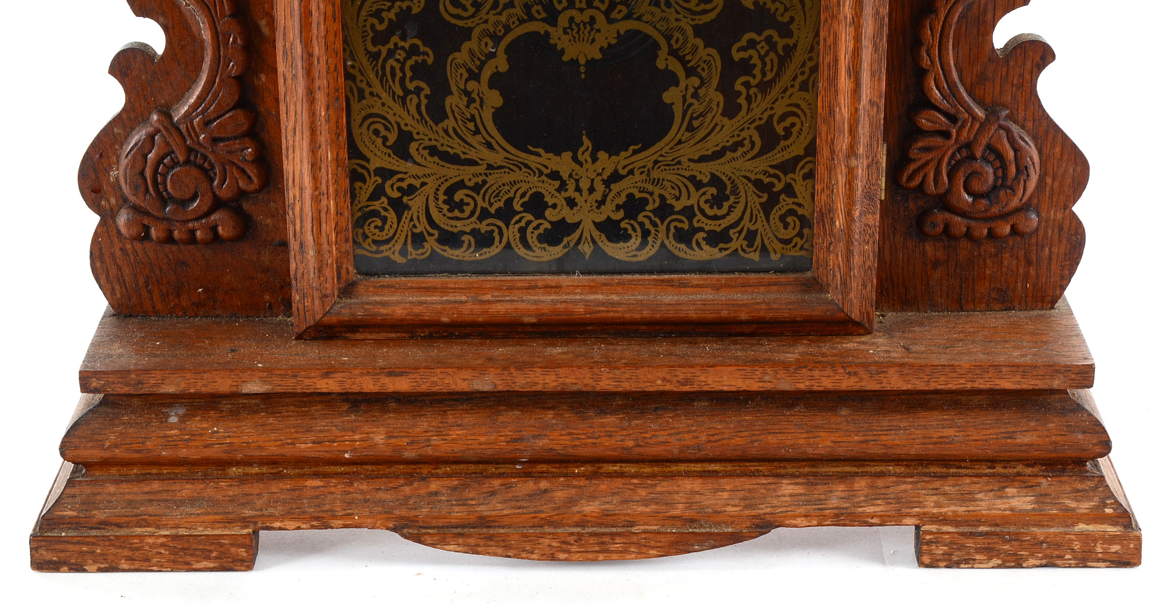 Vintage New Haven Carved Oak Mantel Clock