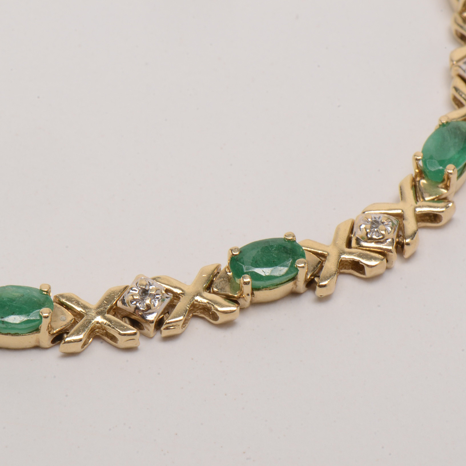 14K Yellow Gold Natural Emerald and Diamond Linked Bracelet