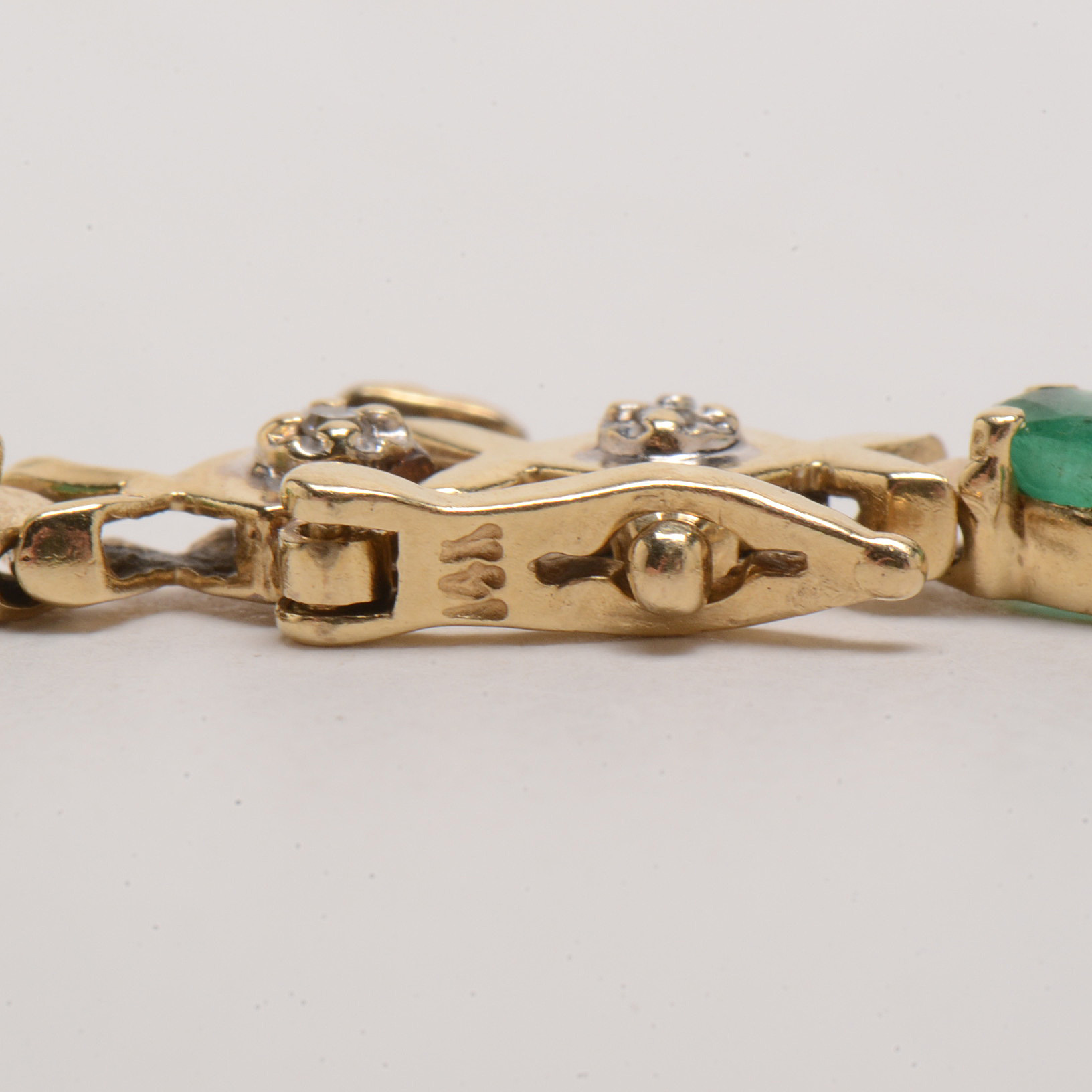14K Yellow Gold Natural Emerald and Diamond Linked Bracelet
