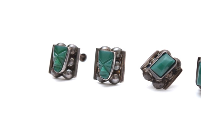 Vintage Mexican Sterling Silver and Green Onyx Earrings