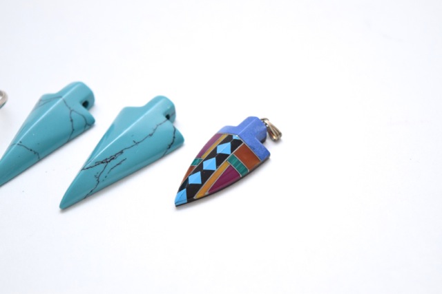 Sterling and Turquoise Ring and Dyed Howlite and Plastic Arrowhead Pendants