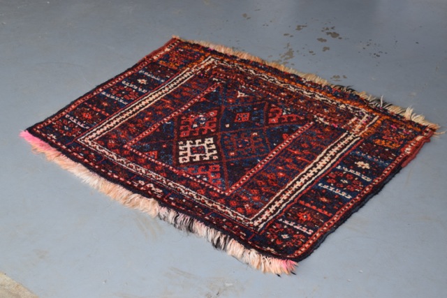 Antique Handwoven Jaf Kurd Bag Face Wool Accent Rug