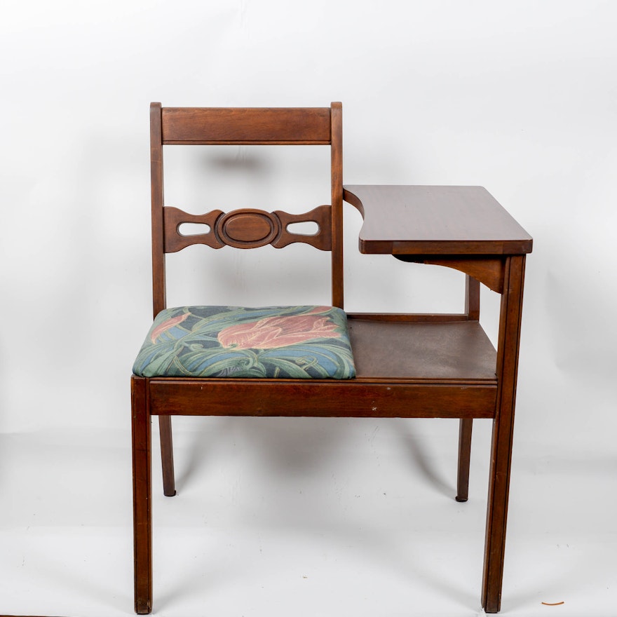 Vintage Telephone Table With Attached Chair