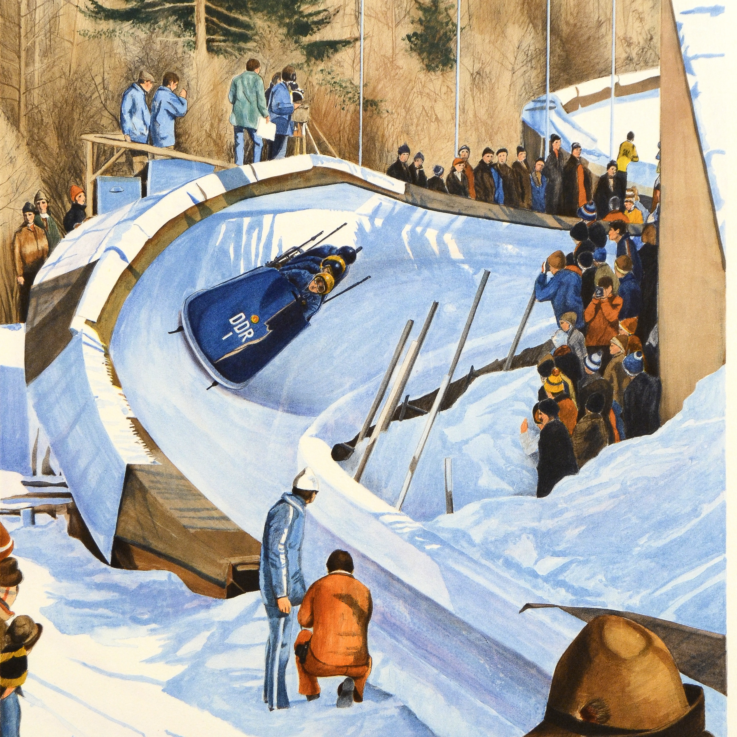 William Nelson Signed Limited Edition Lithograph "4-Man Bobsled-1976"