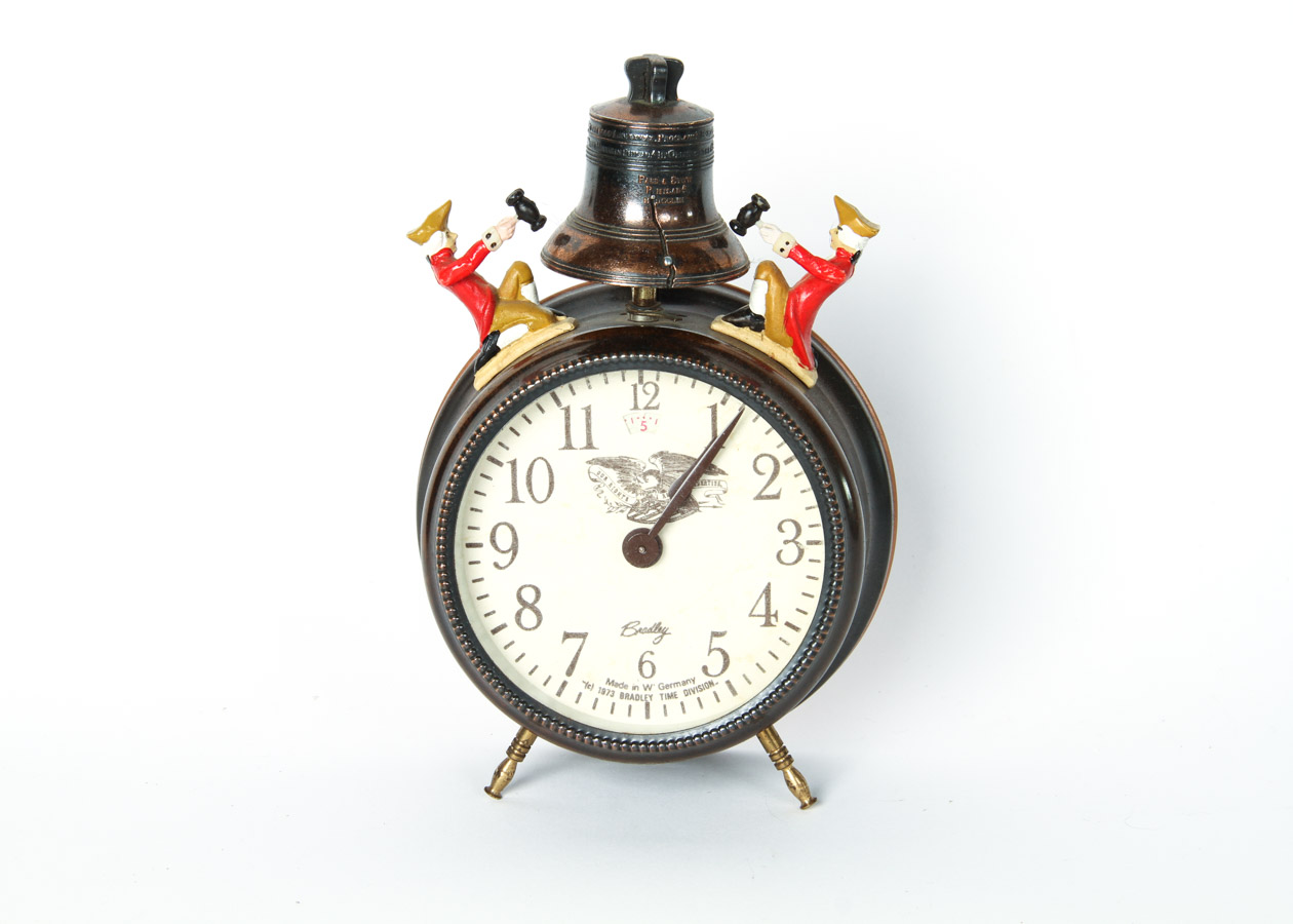 Vintage Novelty Wind-Up Alarm Clock & Framed Ansonia Clock Co Memo