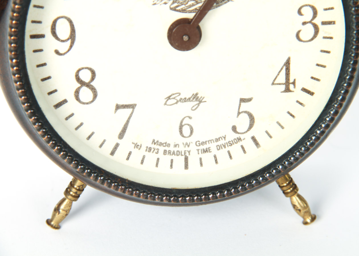 Vintage Novelty Wind-Up Alarm Clock & Framed Ansonia Clock Co Memo