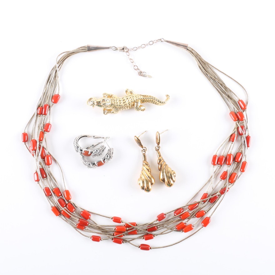 Sterling Silver and Dyed Coral Jewelry