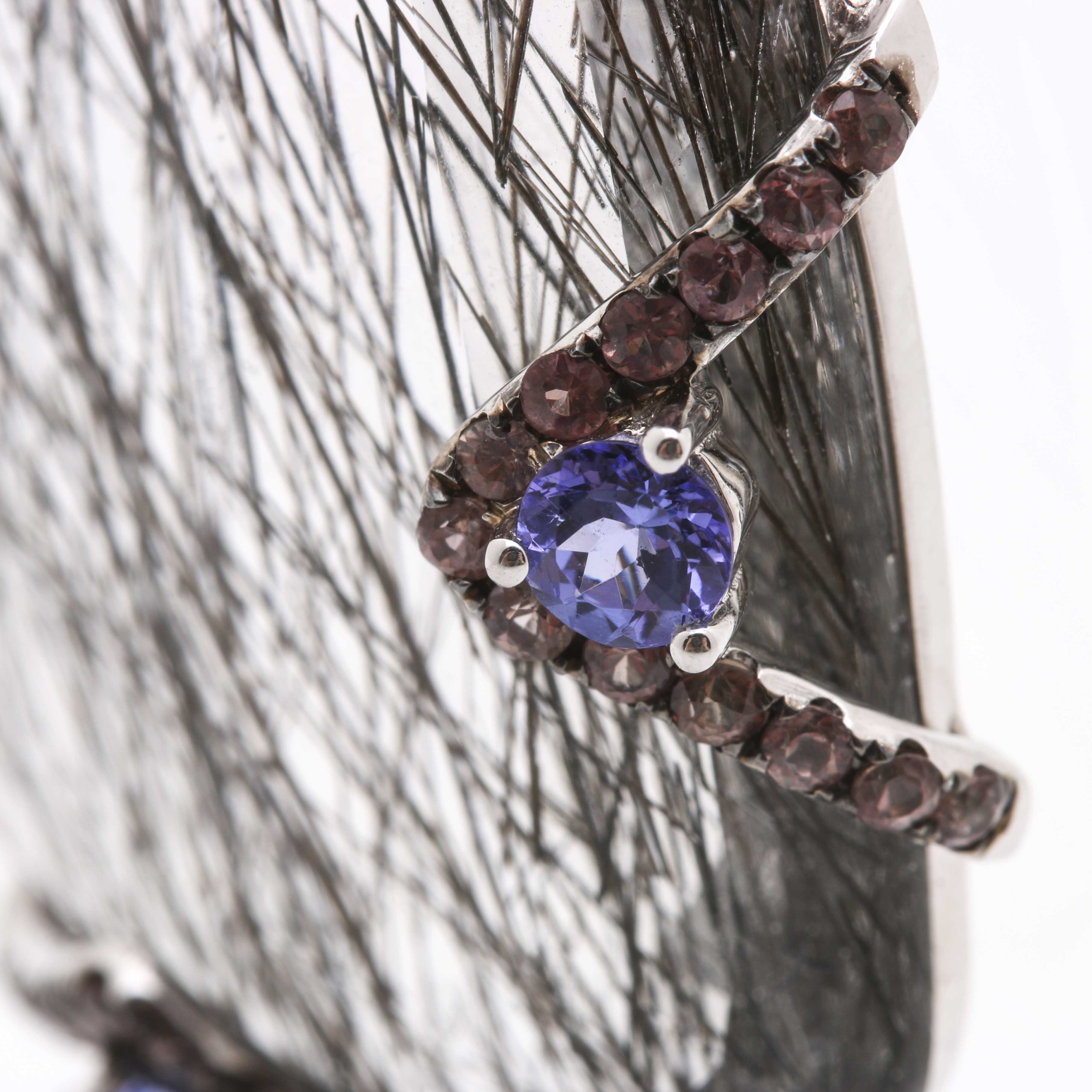 18K White Gold Tourmalinated Quartz, Sapphire, and Tanzanite Necklace