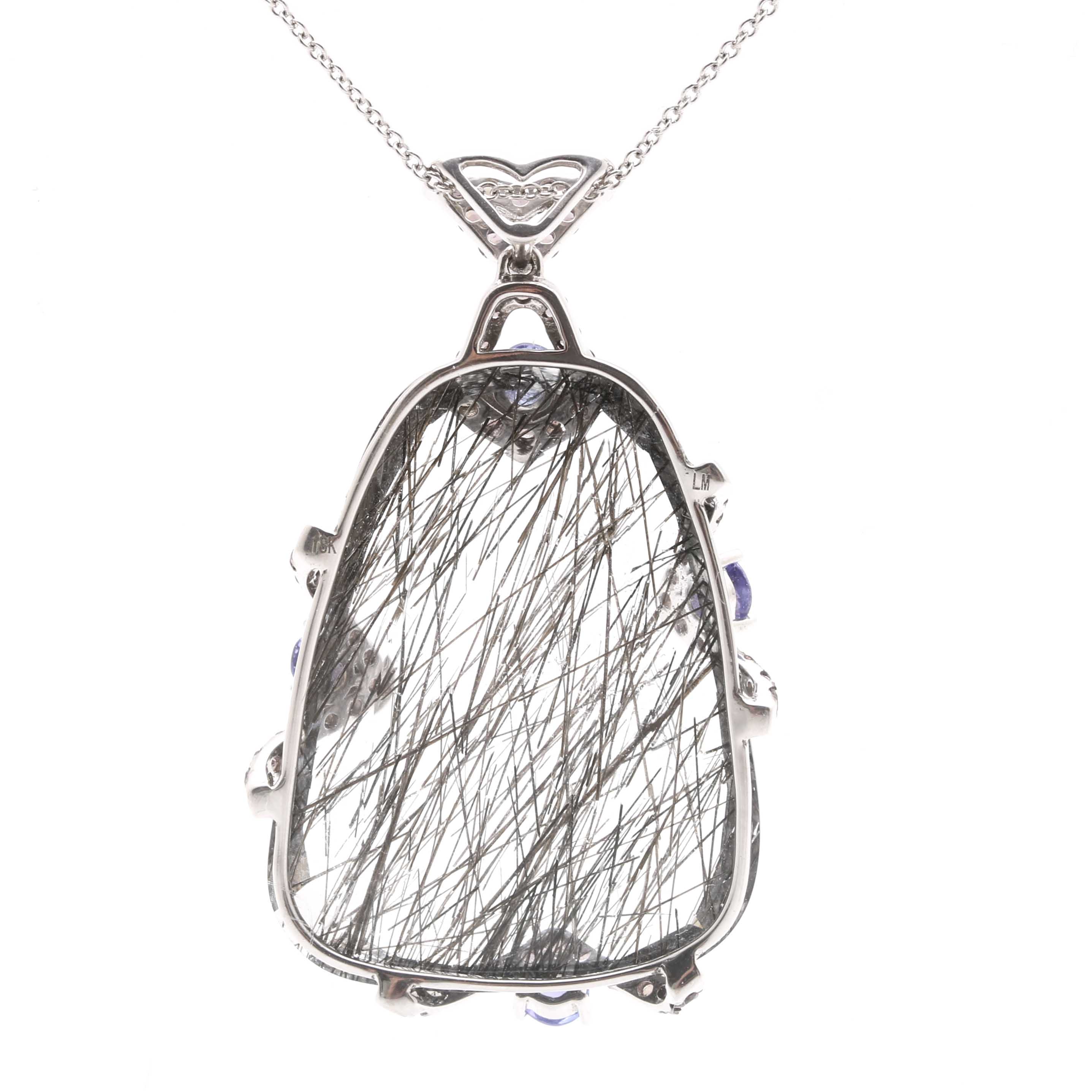 18K White Gold Tourmalinated Quartz, Sapphire, and Tanzanite Necklace