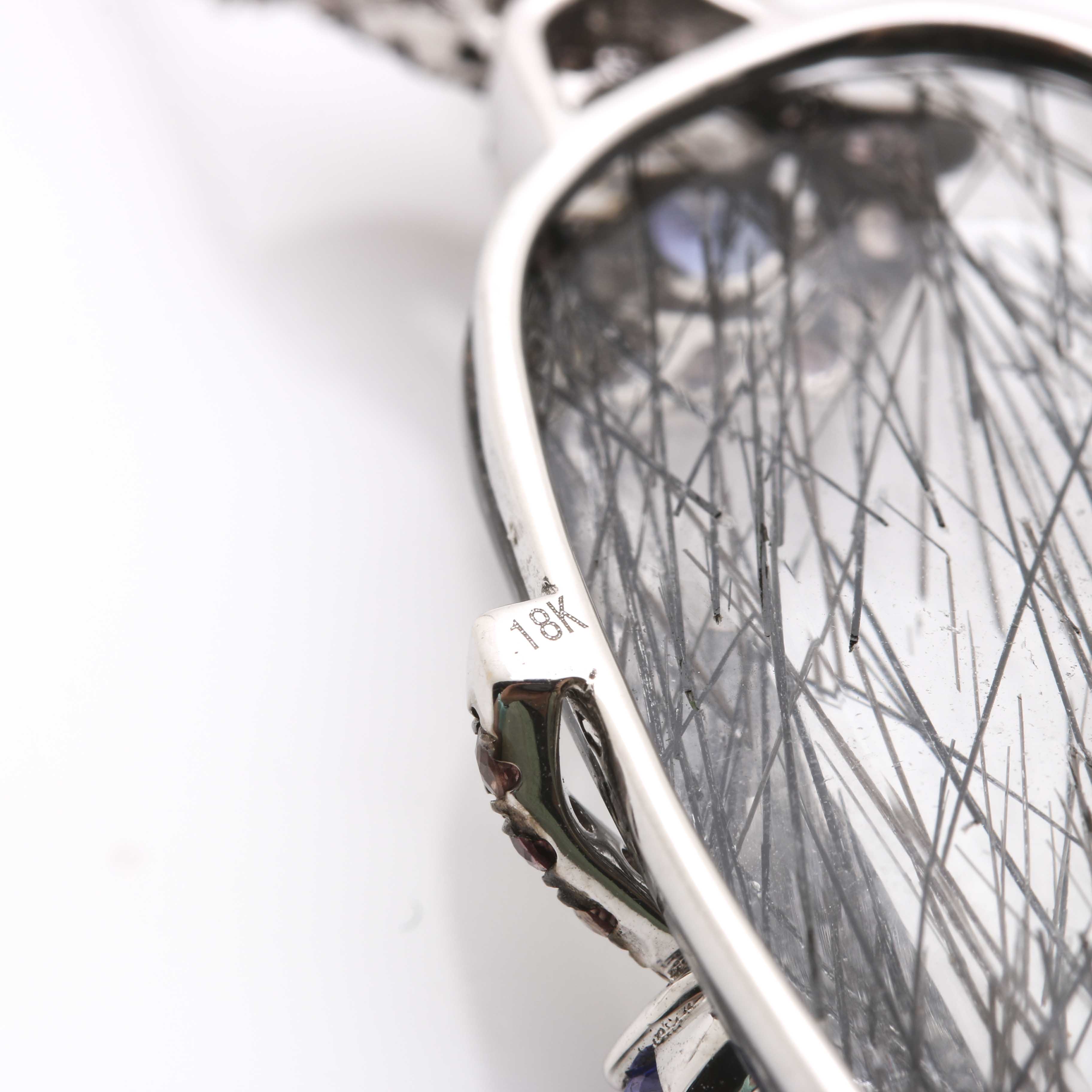 18K White Gold Tourmalinated Quartz, Sapphire, and Tanzanite Necklace