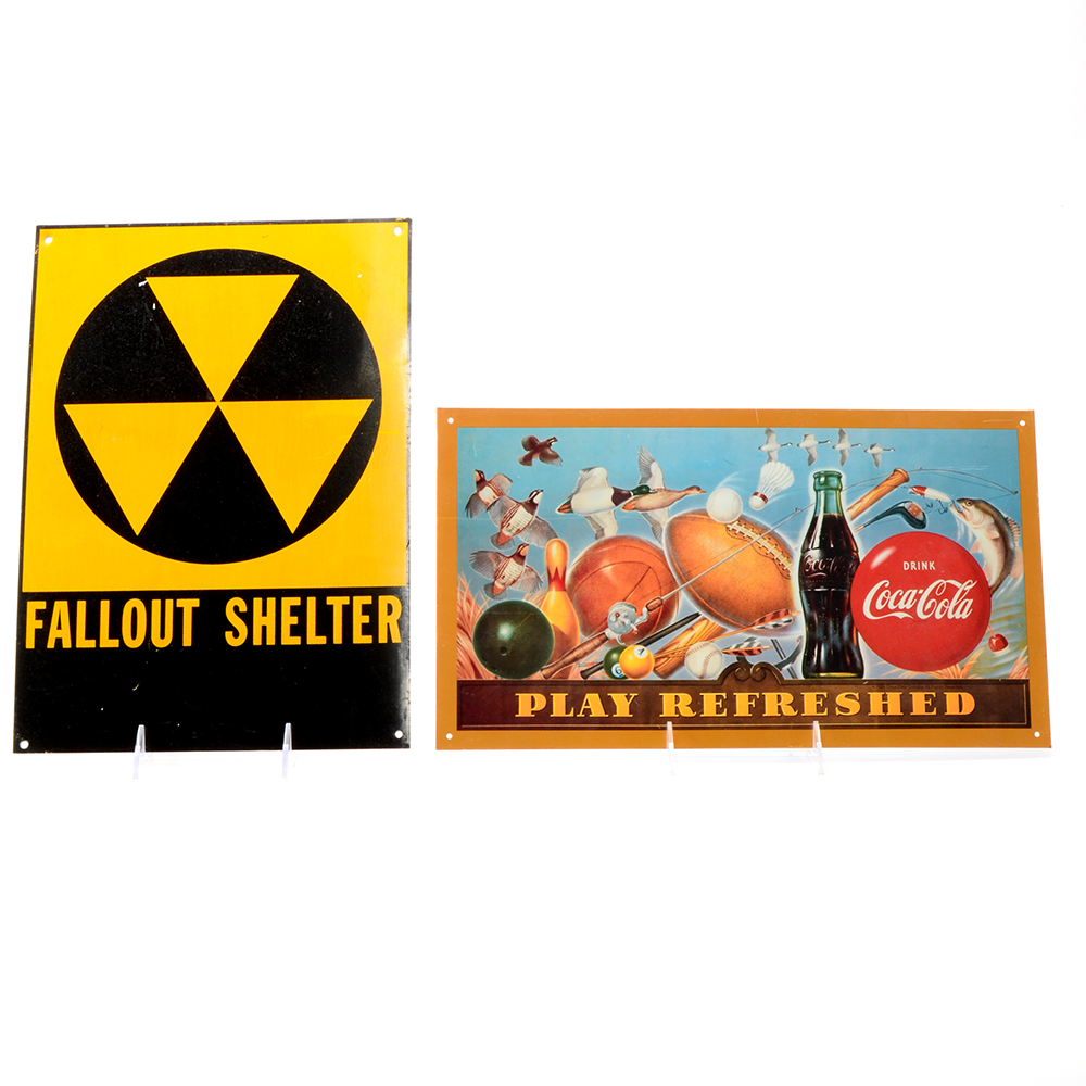 Coca-Cola and Fallout Shelter Metal Signs