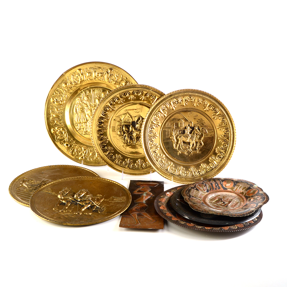 Nine 1960s Hanging Art Decorative Metal  Plates