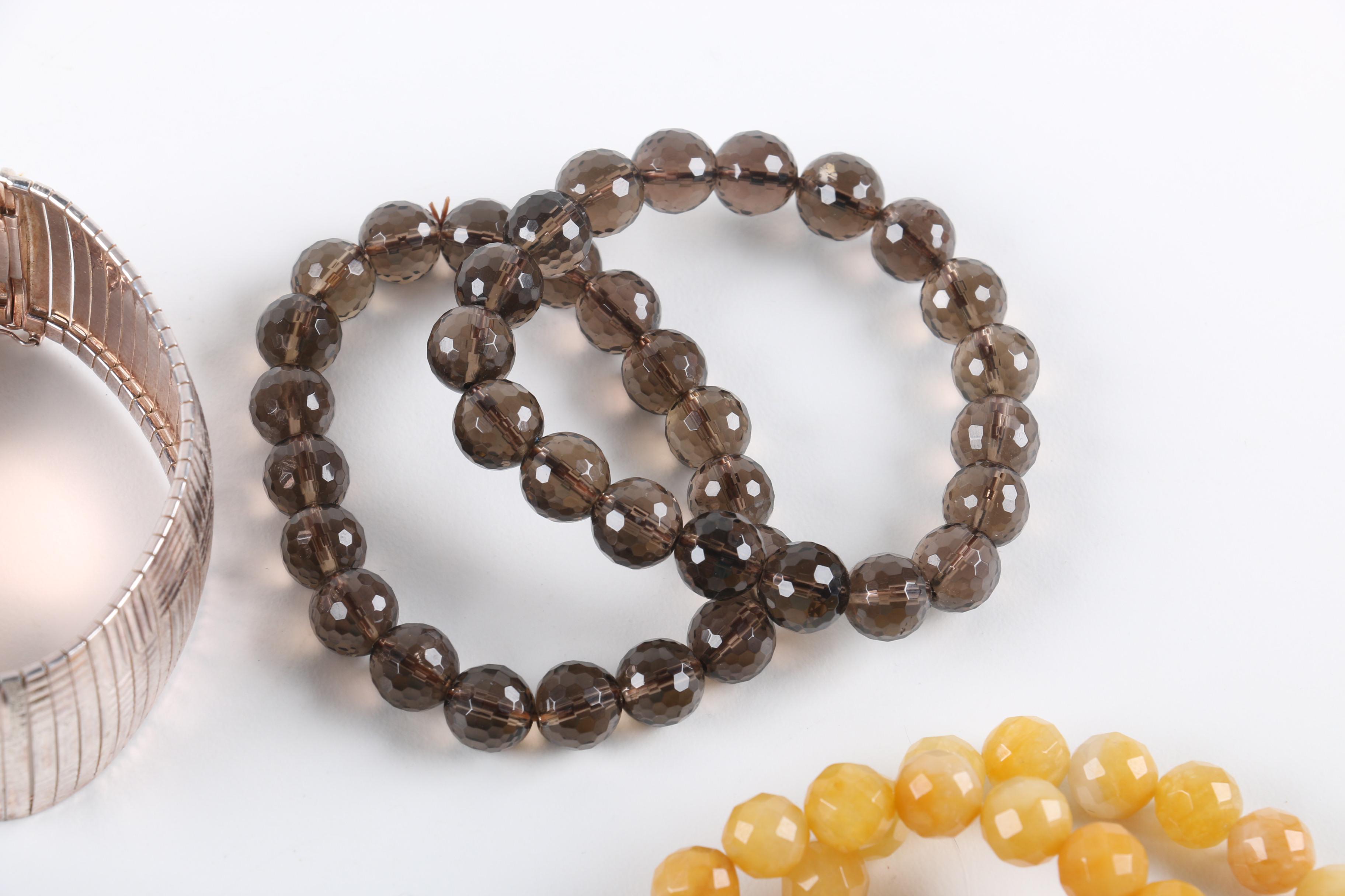 Stone Bracelets, Sterling Silver Bracelet and Earrings