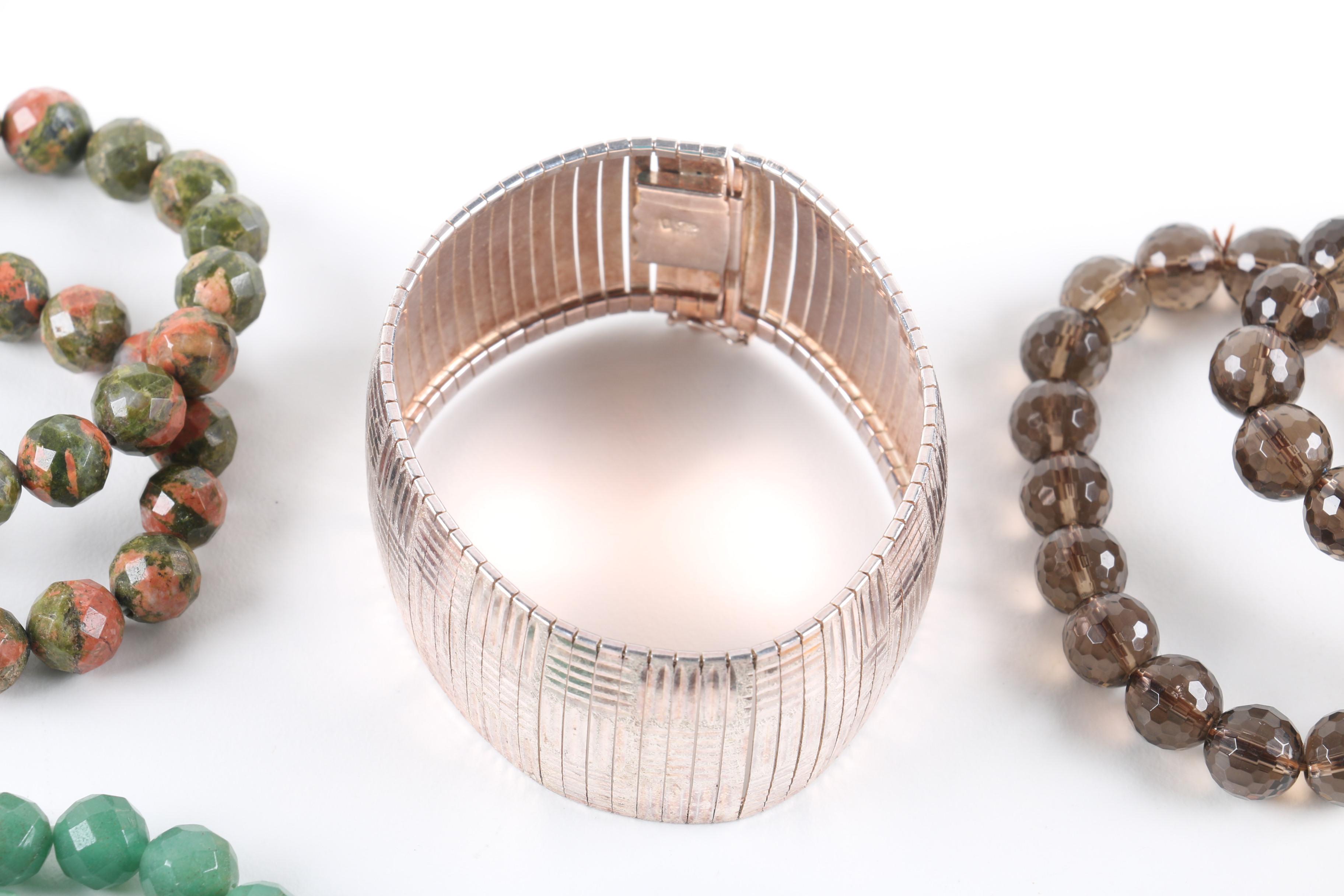 Stone Bracelets, Sterling Silver Bracelet and Earrings