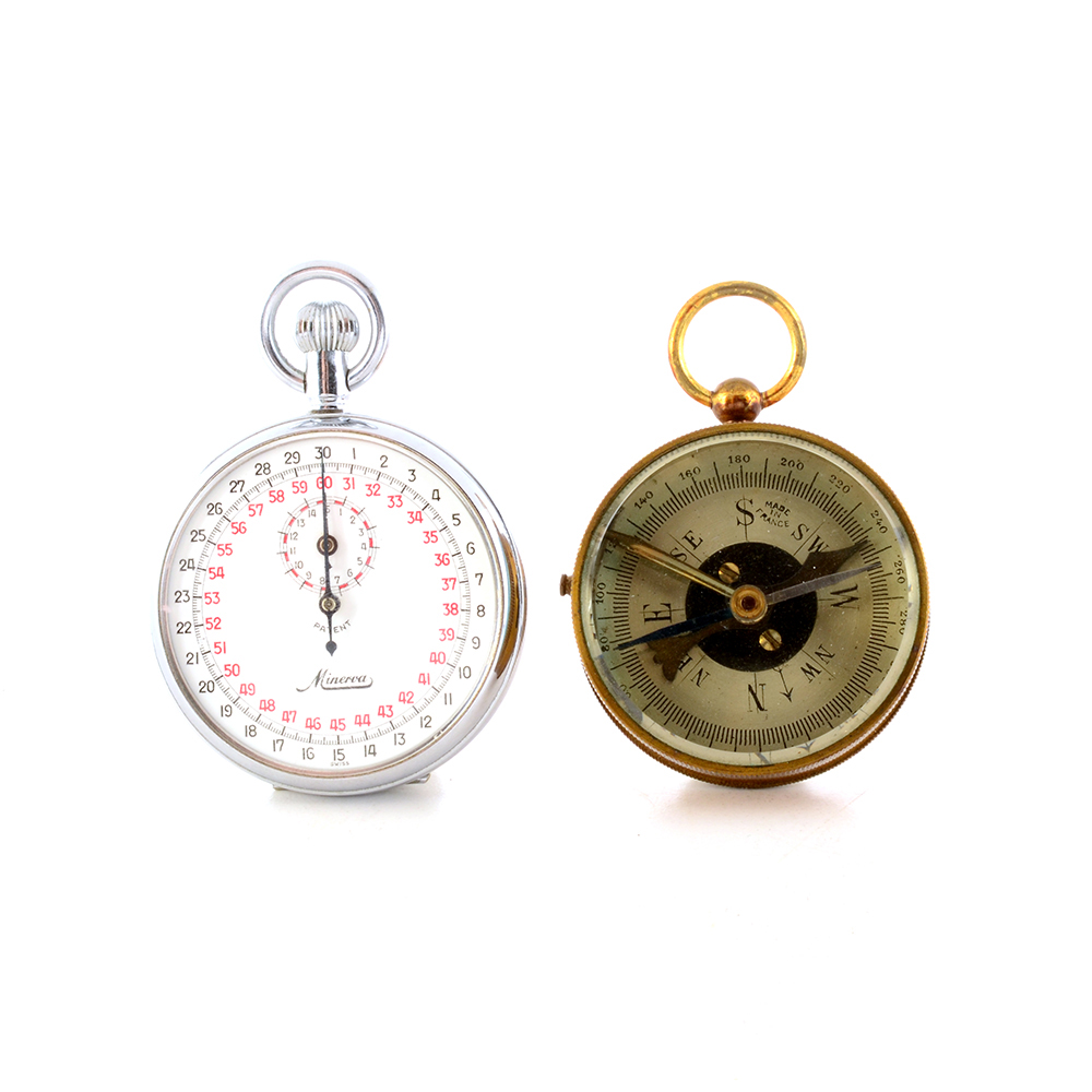 Minerva Stopwatch and French Brass Compass