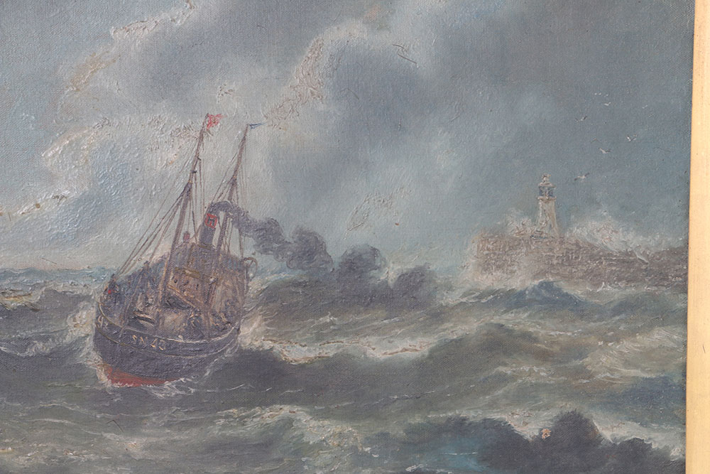 Oil on Canvas Painting of Boat in Storm
