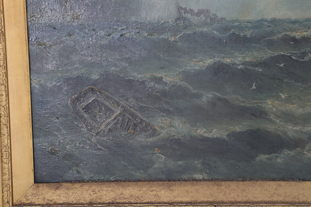 Oil on Canvas Painting of Boat in Storm