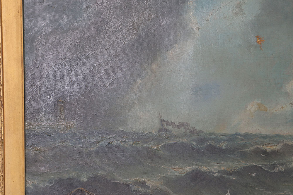 Oil on Canvas Painting of Boat in Storm