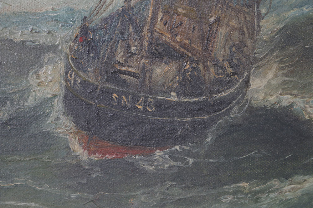 Oil on Canvas Painting of Boat in Storm