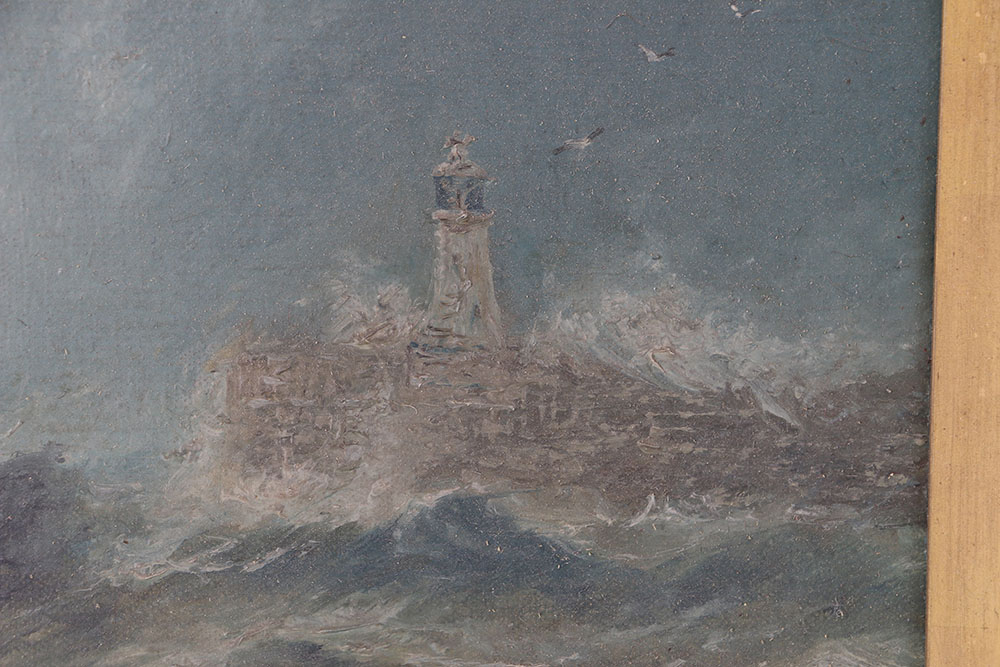 Oil on Canvas Painting of Boat in Storm