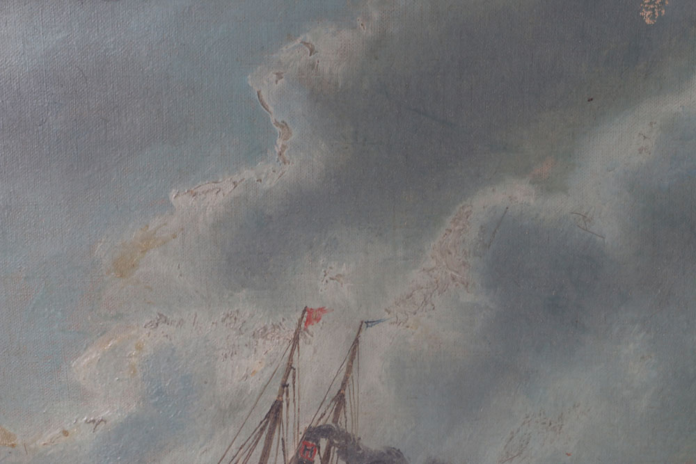 Oil on Canvas Painting of Boat in Storm